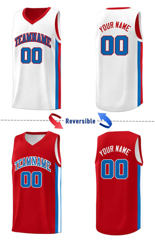 Custom Red White-Royal Double Side Sets Men Basketball Jersey