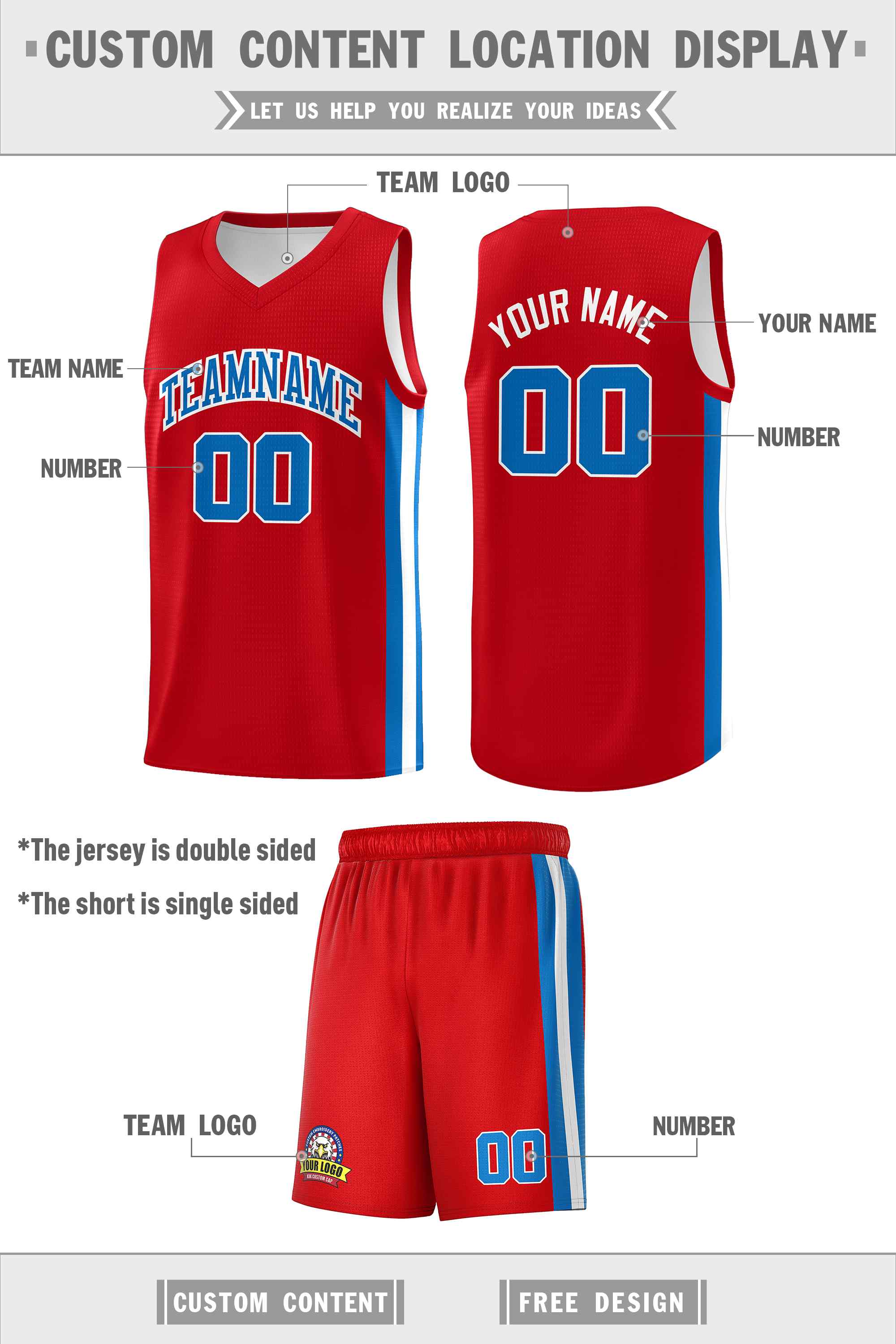 Custom Red White-Royal Double Side Sets Men Basketball Jersey