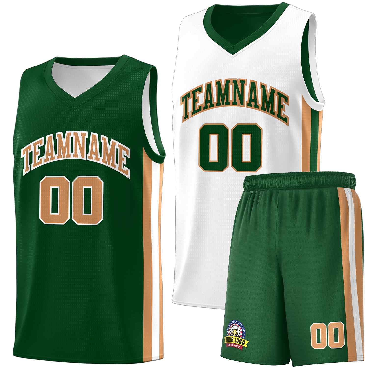 Custom Green White-Old Gold Double Side Sets Men Basketball Jersey