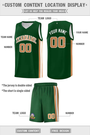 Custom Green White-Old Gold Double Side Sets Men Basketball Jersey