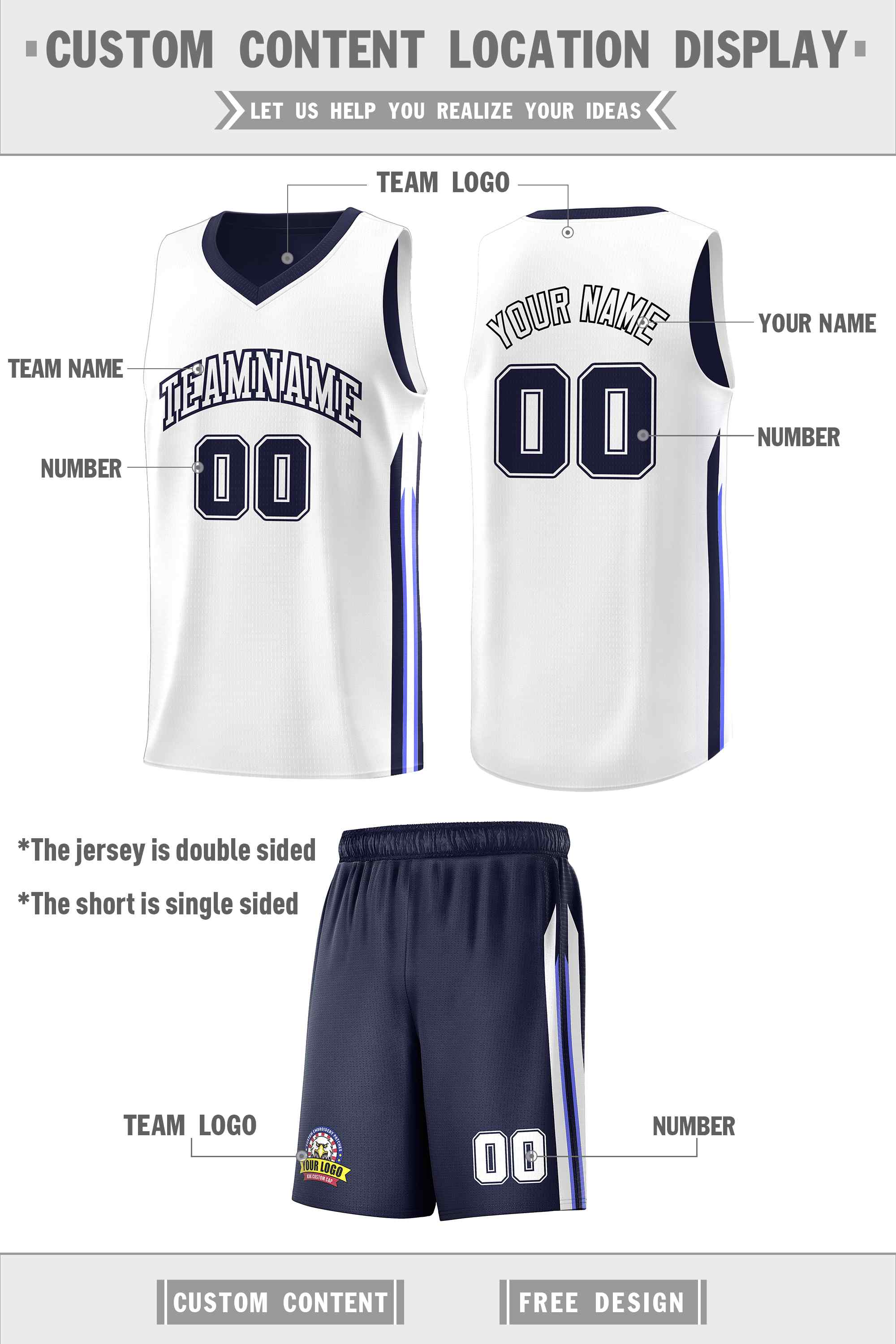 Custom Navy White Double Side Sets Men Basketball Jersey