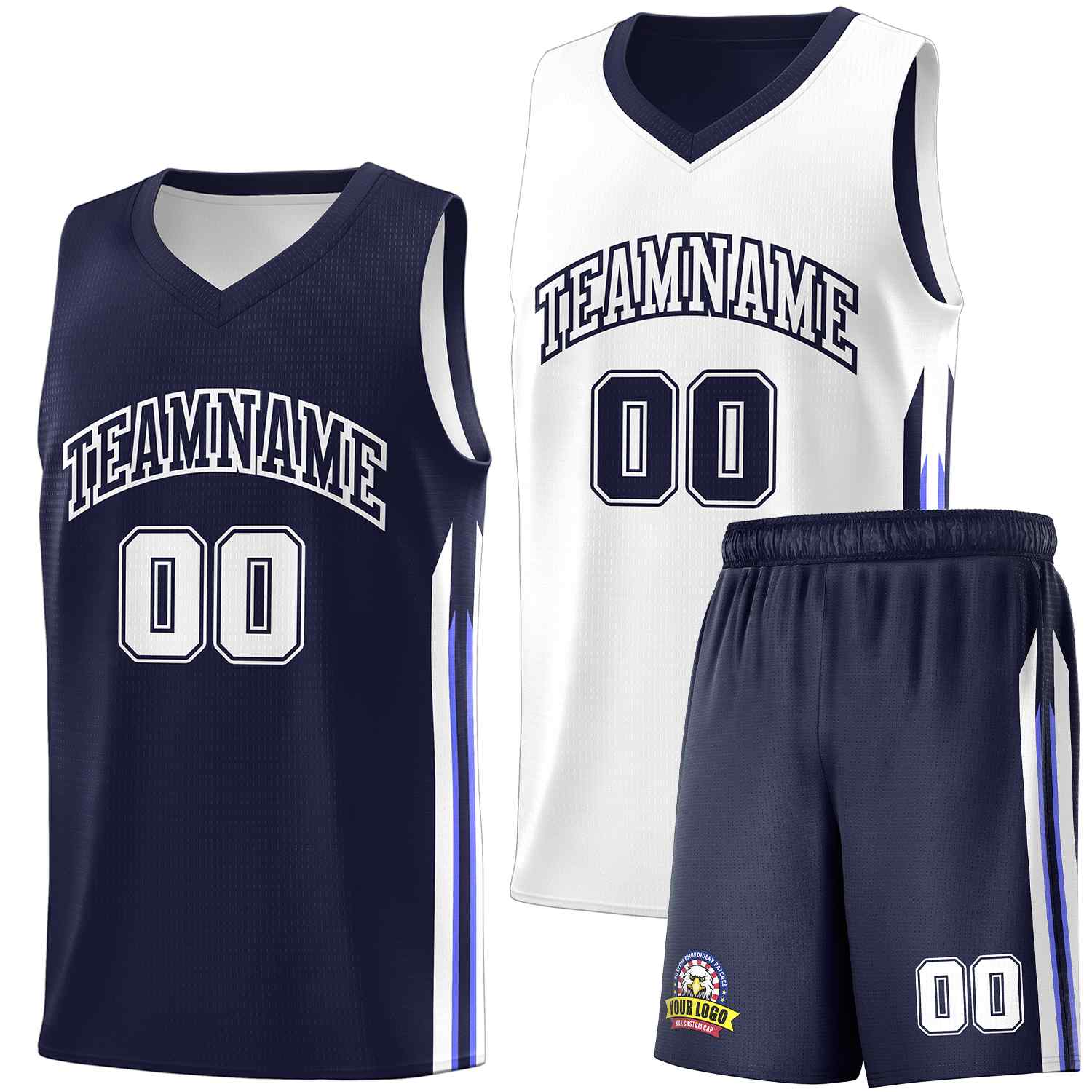 Maillot de basket-ball personnalisé pour hommes, ensemble Double face blanc marine