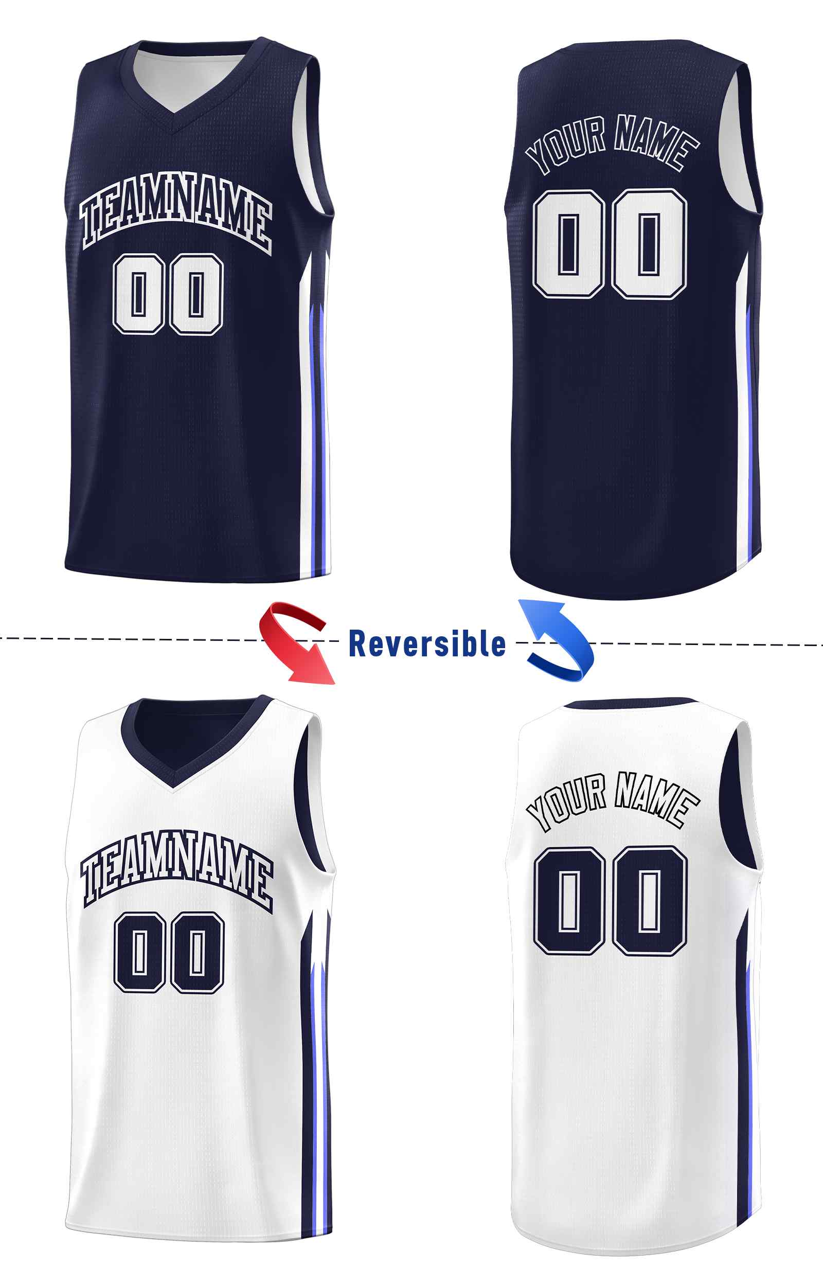 Custom Navy White Double Side Sets Men Basketball Jersey