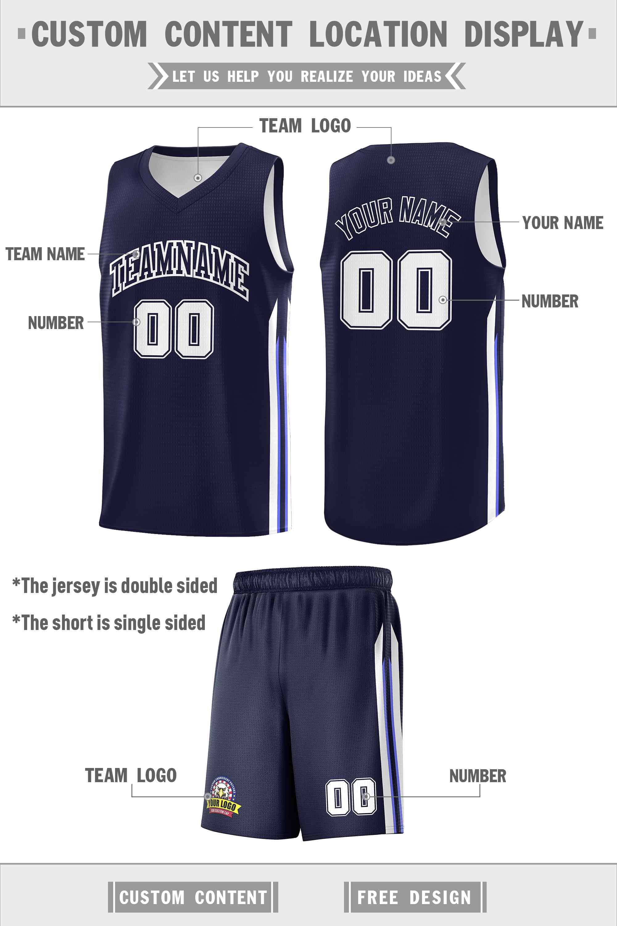 Custom Navy White Double Side Sets Men Basketball Jersey