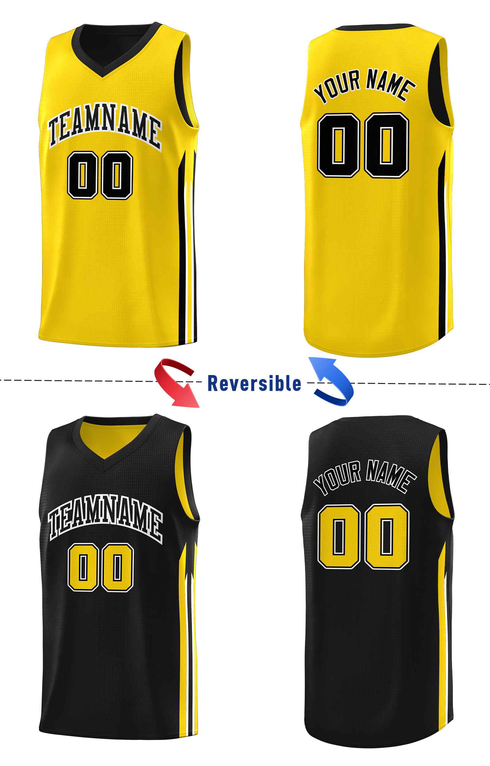 Custom Black Yellow Double Side Sets Men Basketball Jersey