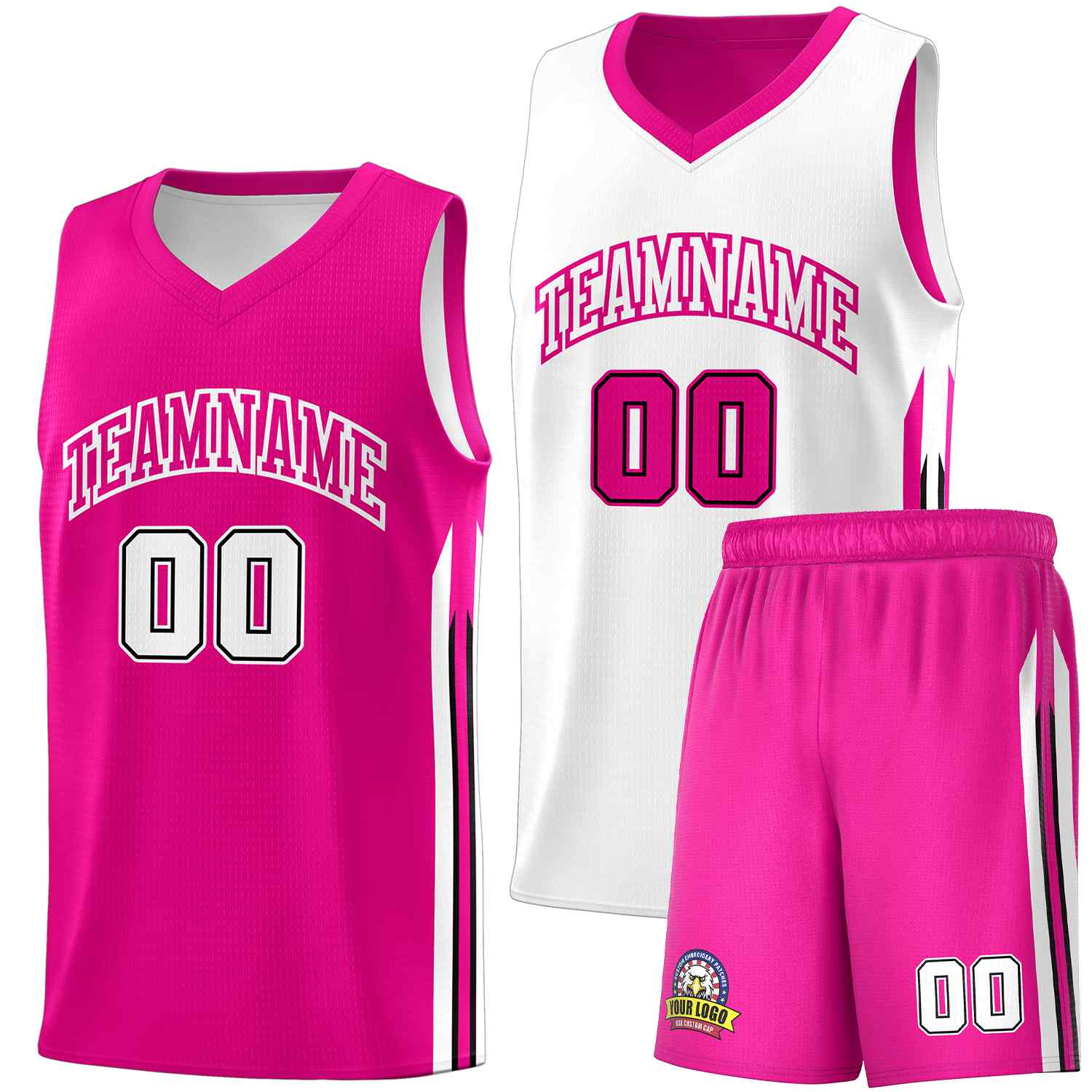 Custom Pink White Double Side Sets Men Basketball Jersey