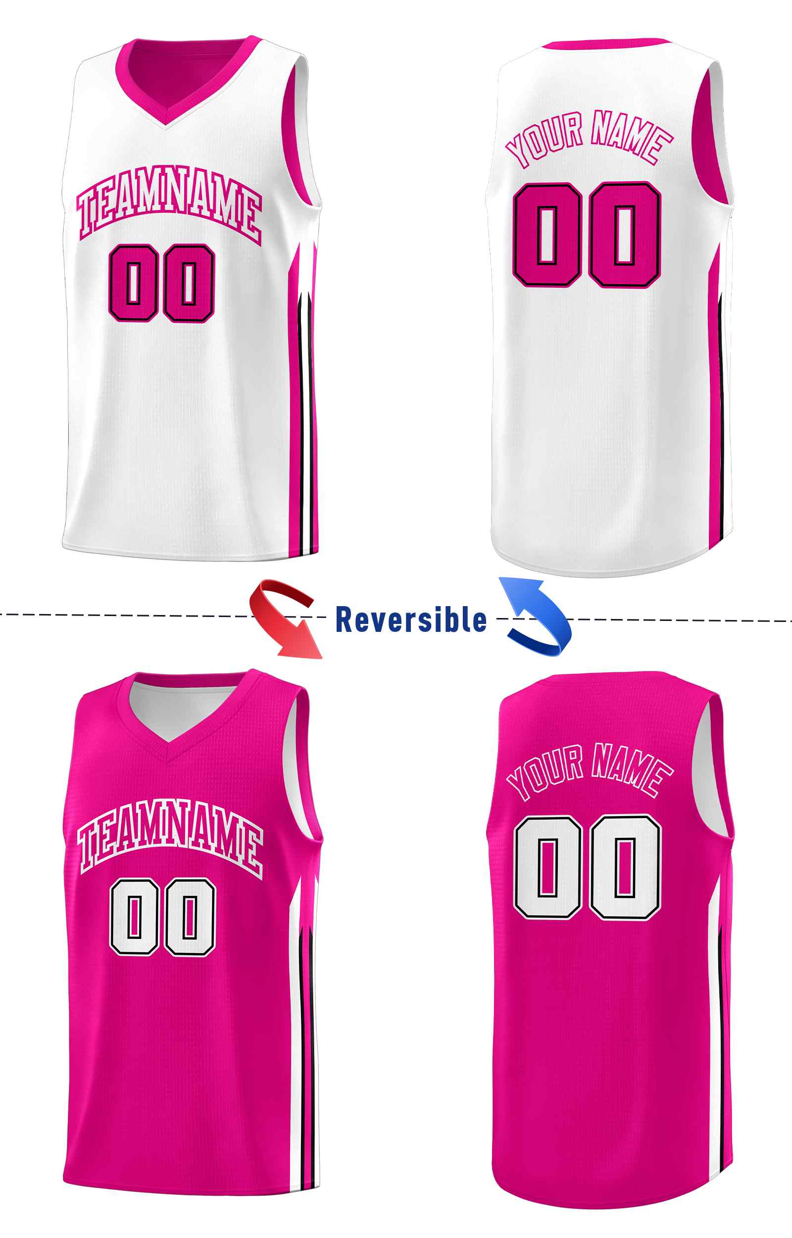 Custom Pink White Double Side Sets Men Basketball Jersey