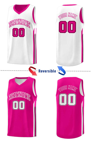 Maillot de basket-ball personnalisé pour hommes, ensemble Double face rose et blanc