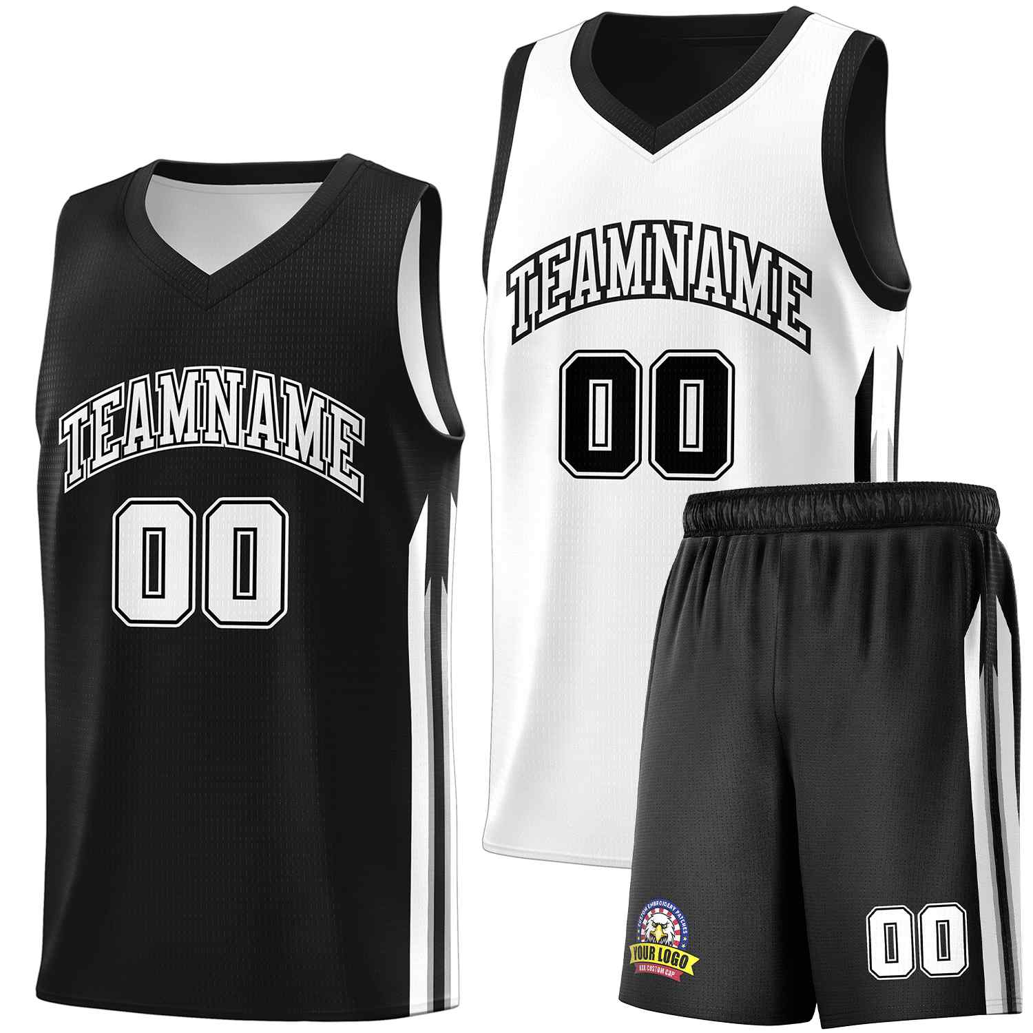 Maillot de basket-ball pour hommes, ensemble Double face noir et blanc personnalisé