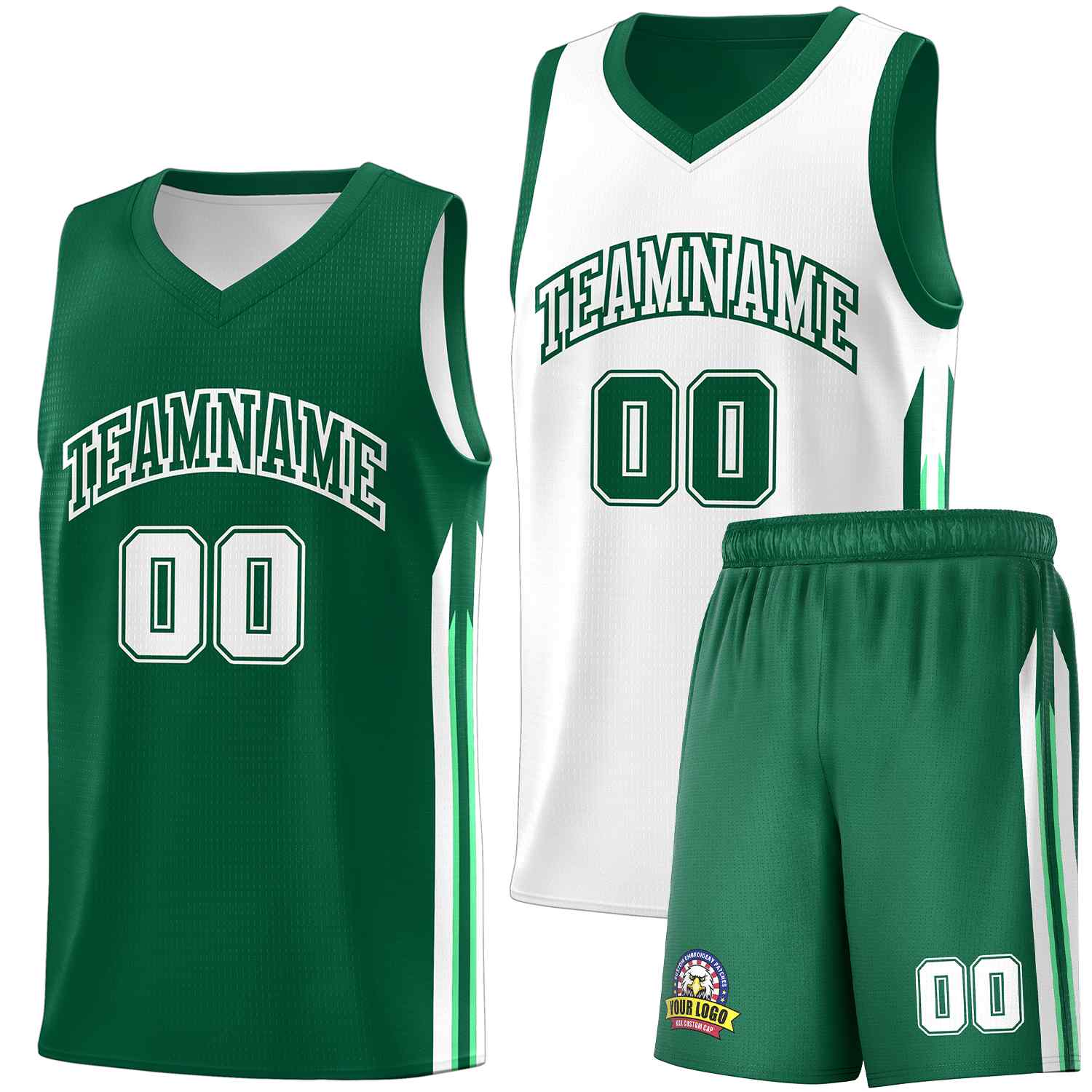 Custom Green White Double Side Sets Men Basketball Jersey