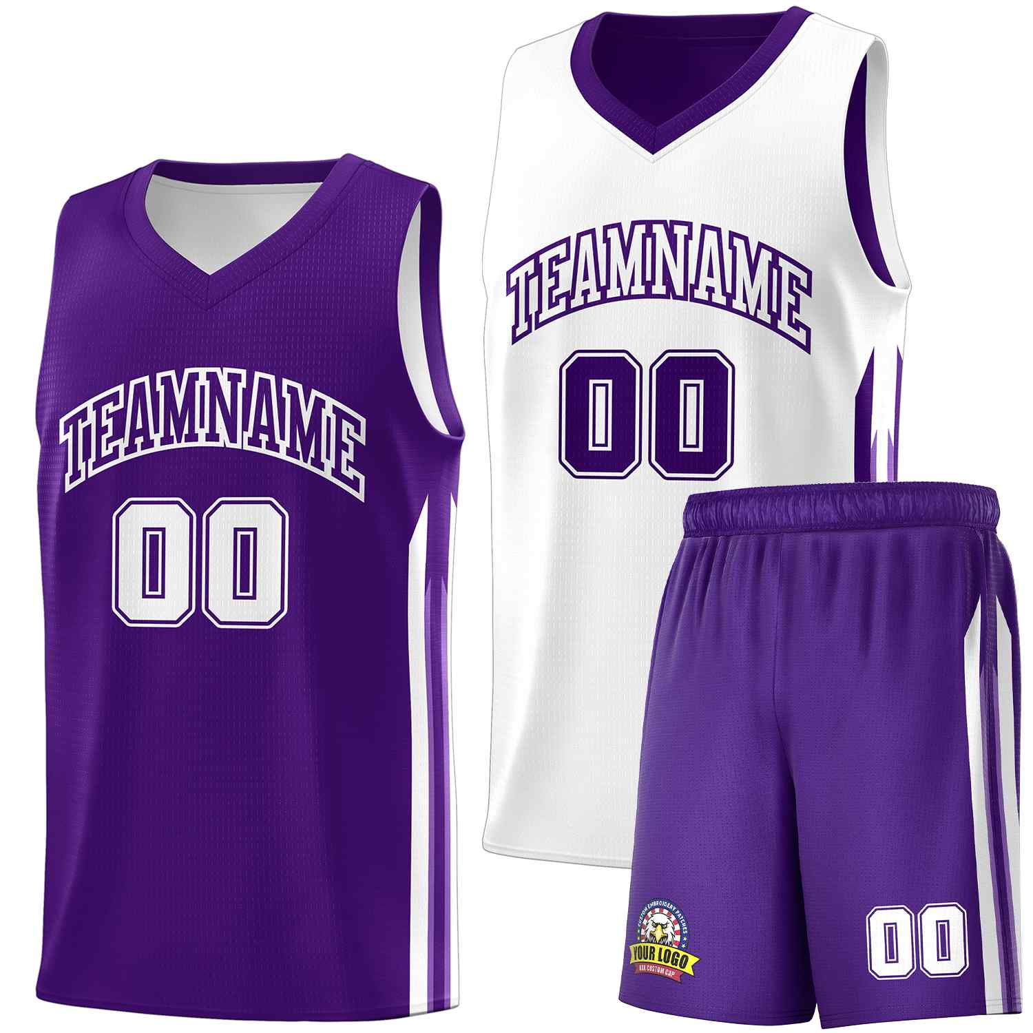 Maillot de basket-ball personnalisé pour hommes, ensemble Double face violet et blanc