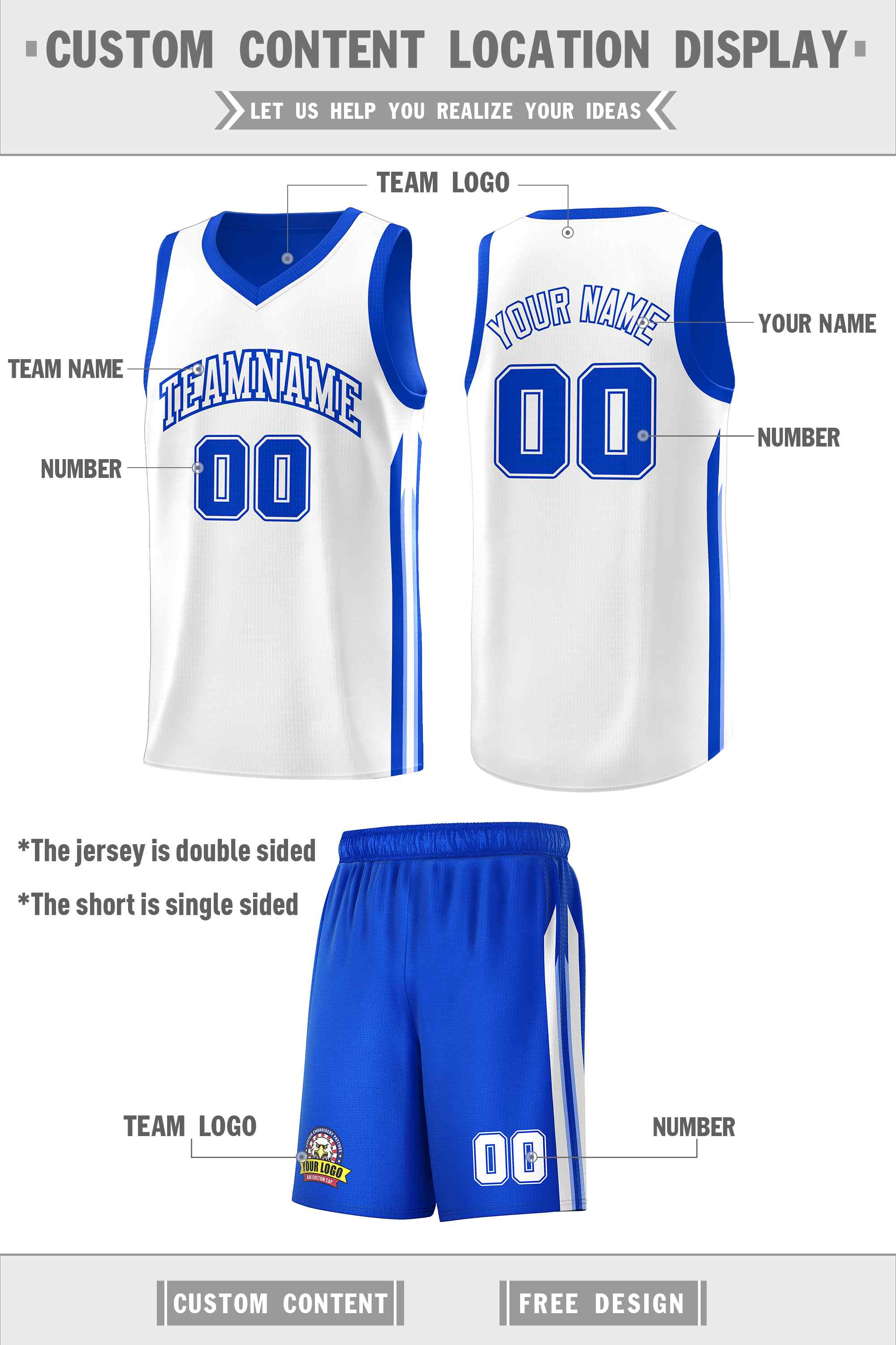 Custom Royal White Double Side Sets Men Basketball Jersey