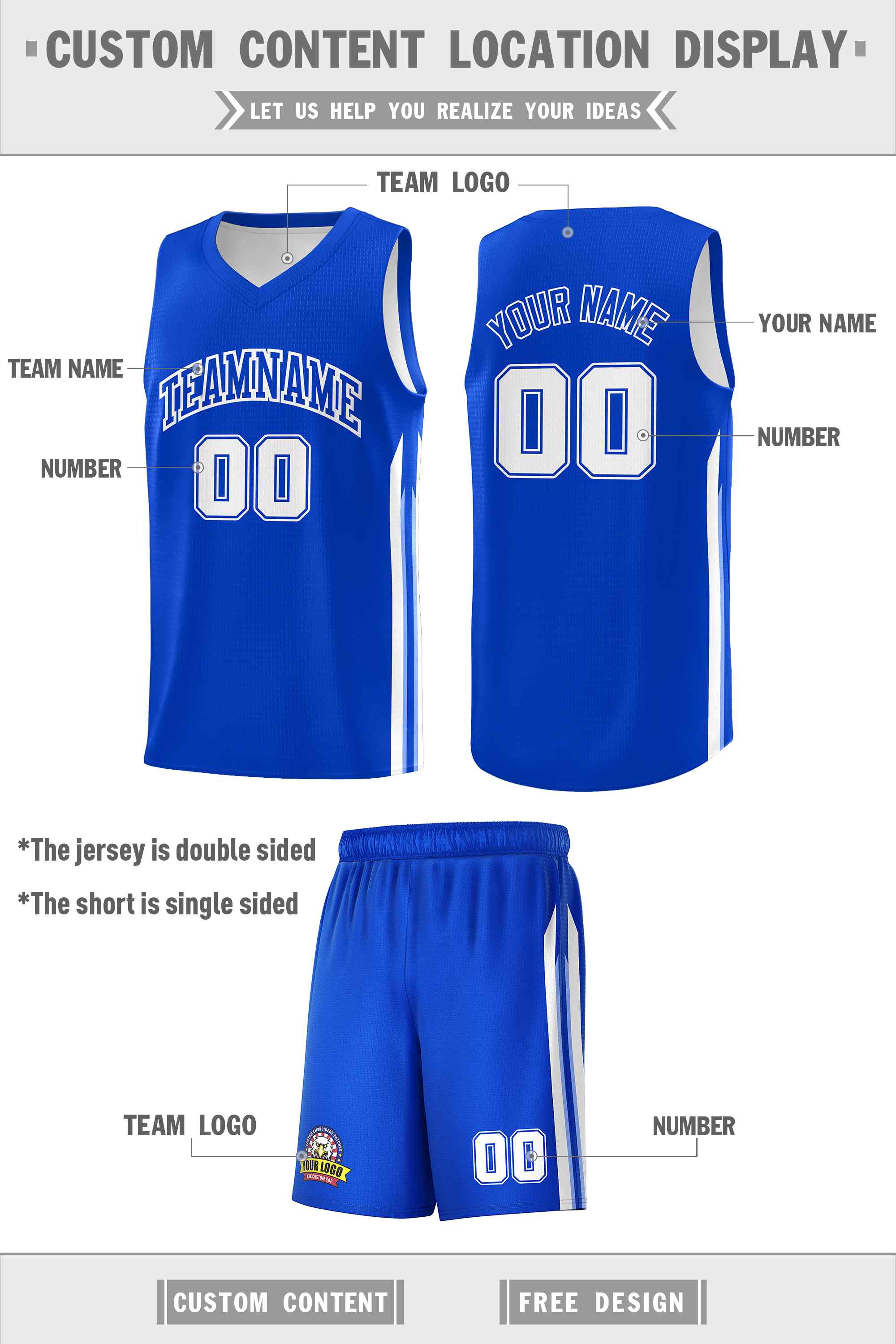 Custom Royal White Double Side Sets Men Basketball Jersey