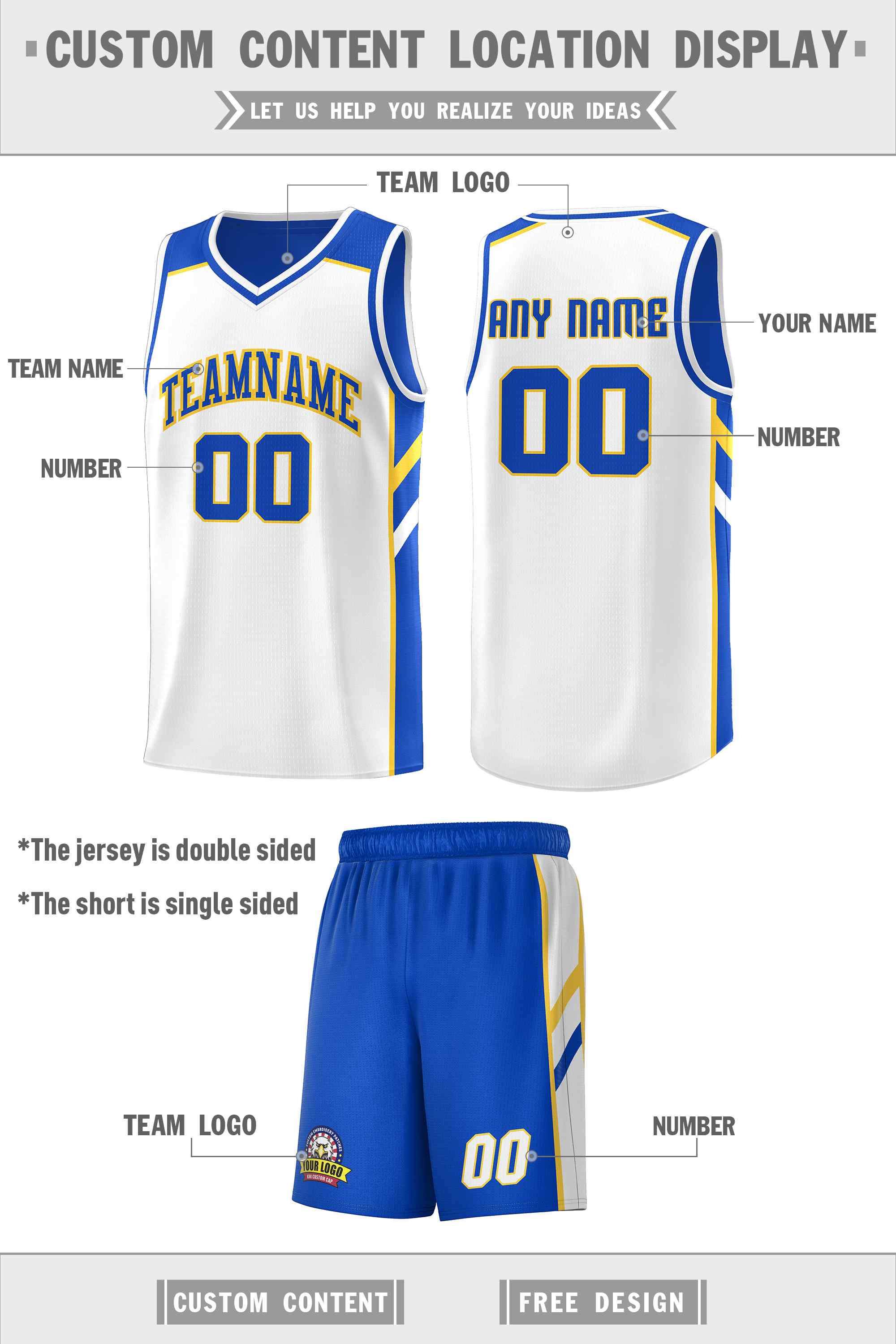 Custom Royal White Double Side Sets Men Basketball Jersey