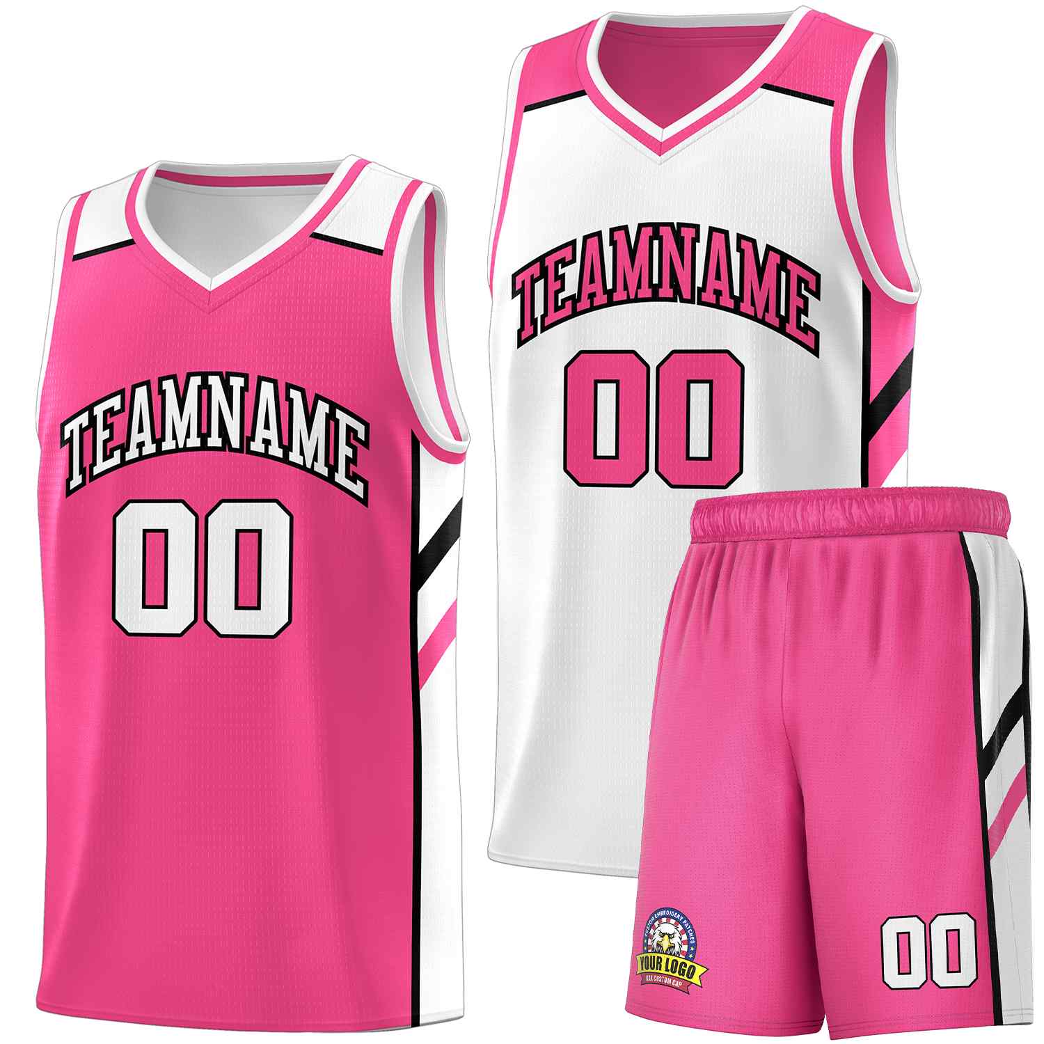 Custom Pink White Double Side Sets Men Basketball Jersey