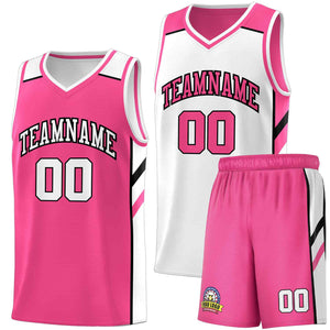 Maillot de basket-ball personnalisé pour hommes, ensemble Double face rose et blanc