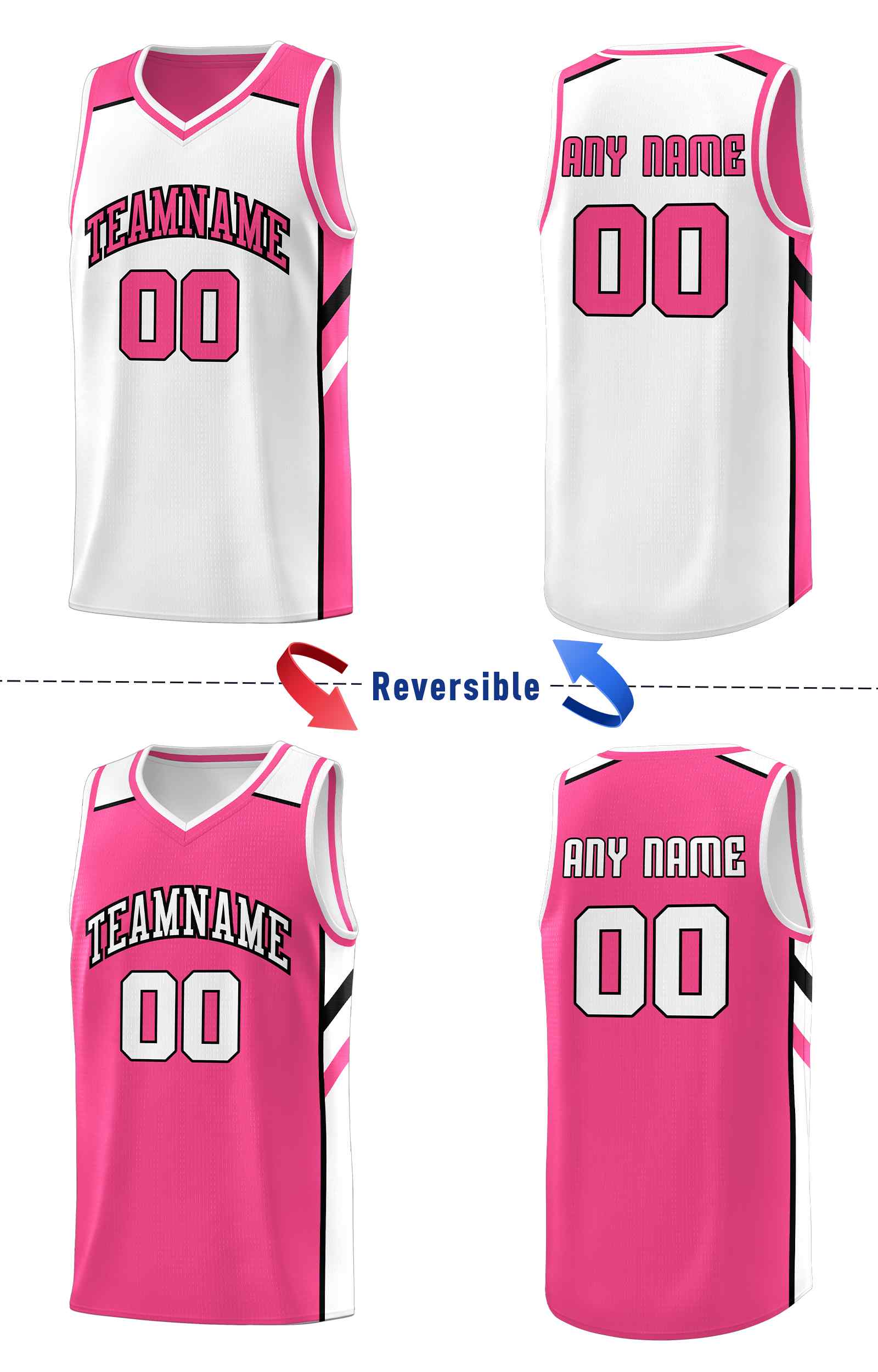 Custom Pink White Double Side Sets Men Basketball Jersey