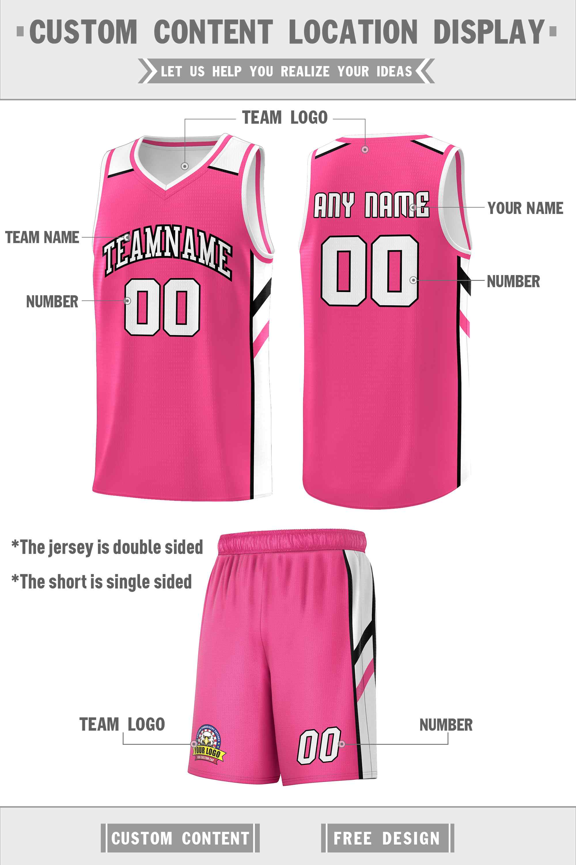 Custom Pink White Double Side Sets Men Basketball Jersey