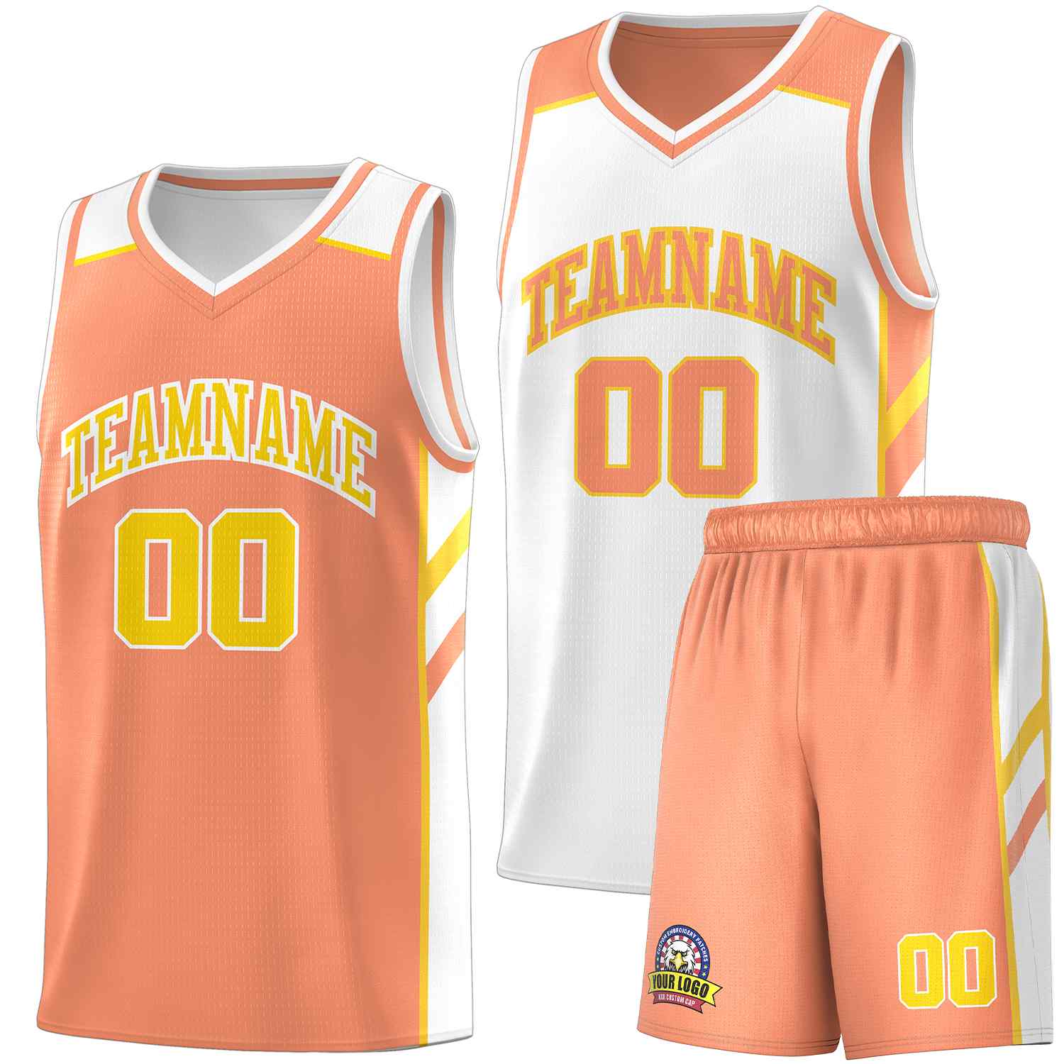 Custom Orange White-Yellow Double Side Sets Men Basketball Jersey