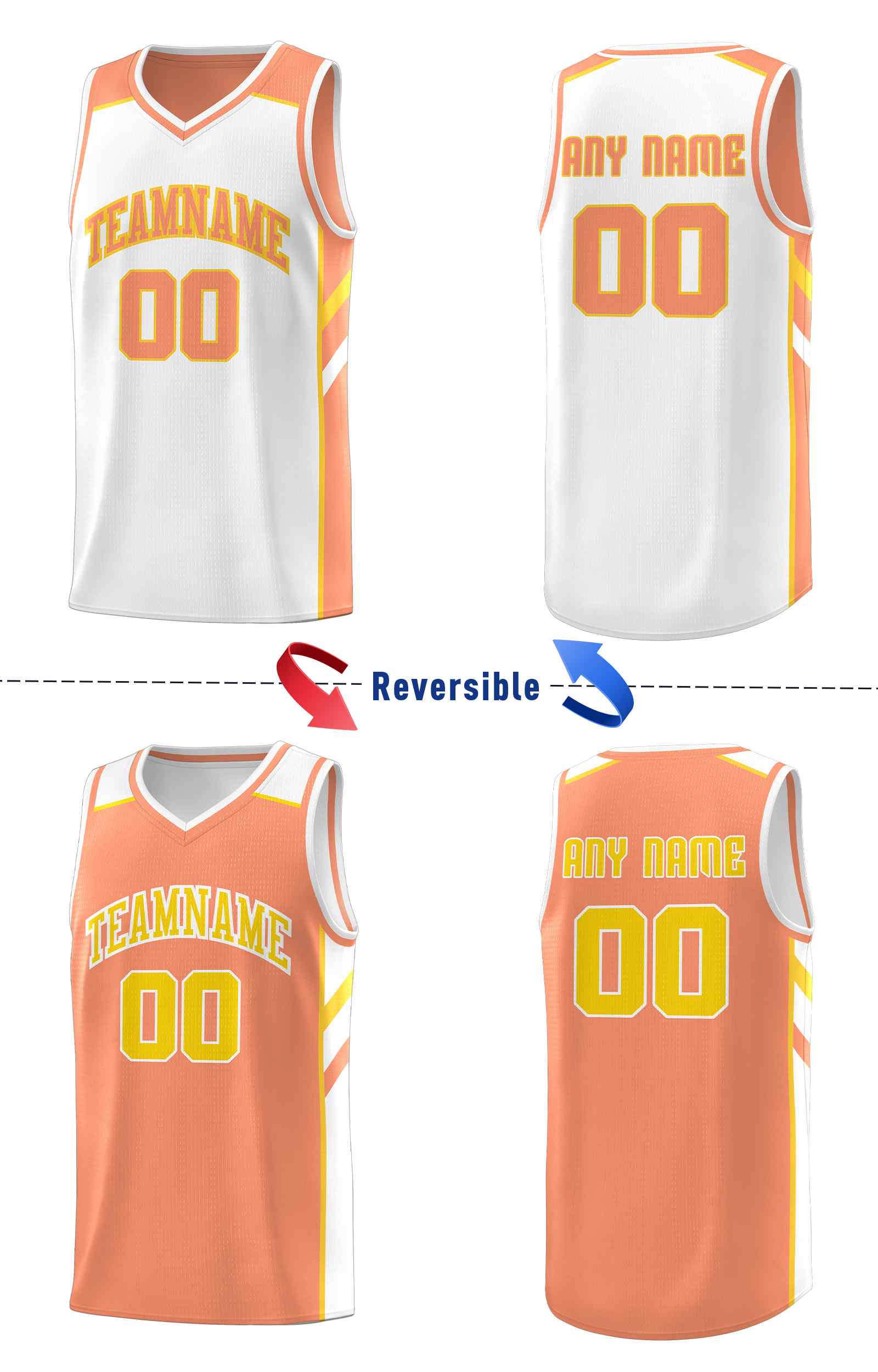 Maillot de basket-ball personnalisé Orange blanc-jaune Double face pour hommes