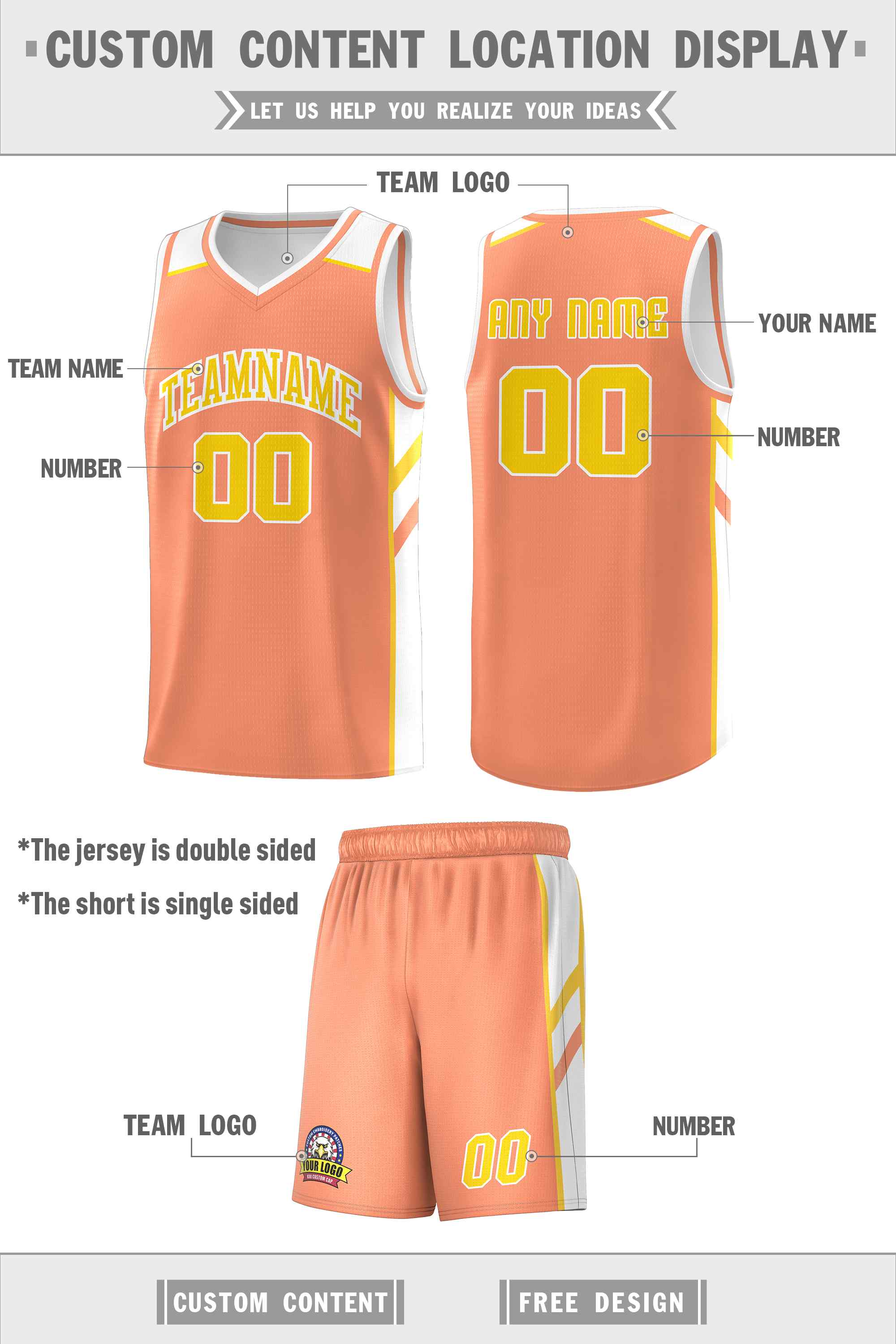 Maillot de basket-ball personnalisé Orange blanc-jaune Double face pour hommes