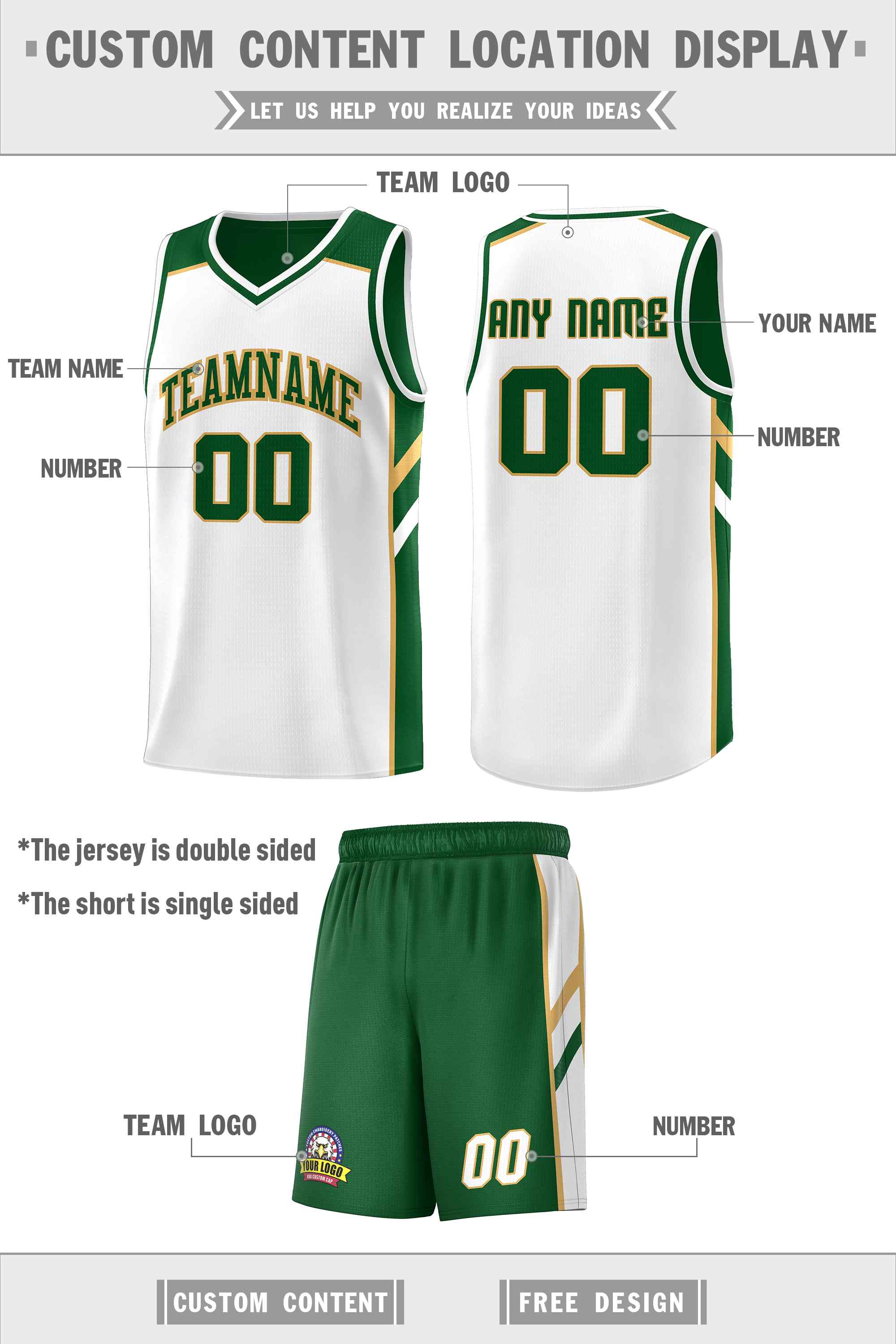 Custom Green White Double Side Sets Men Basketball Jersey