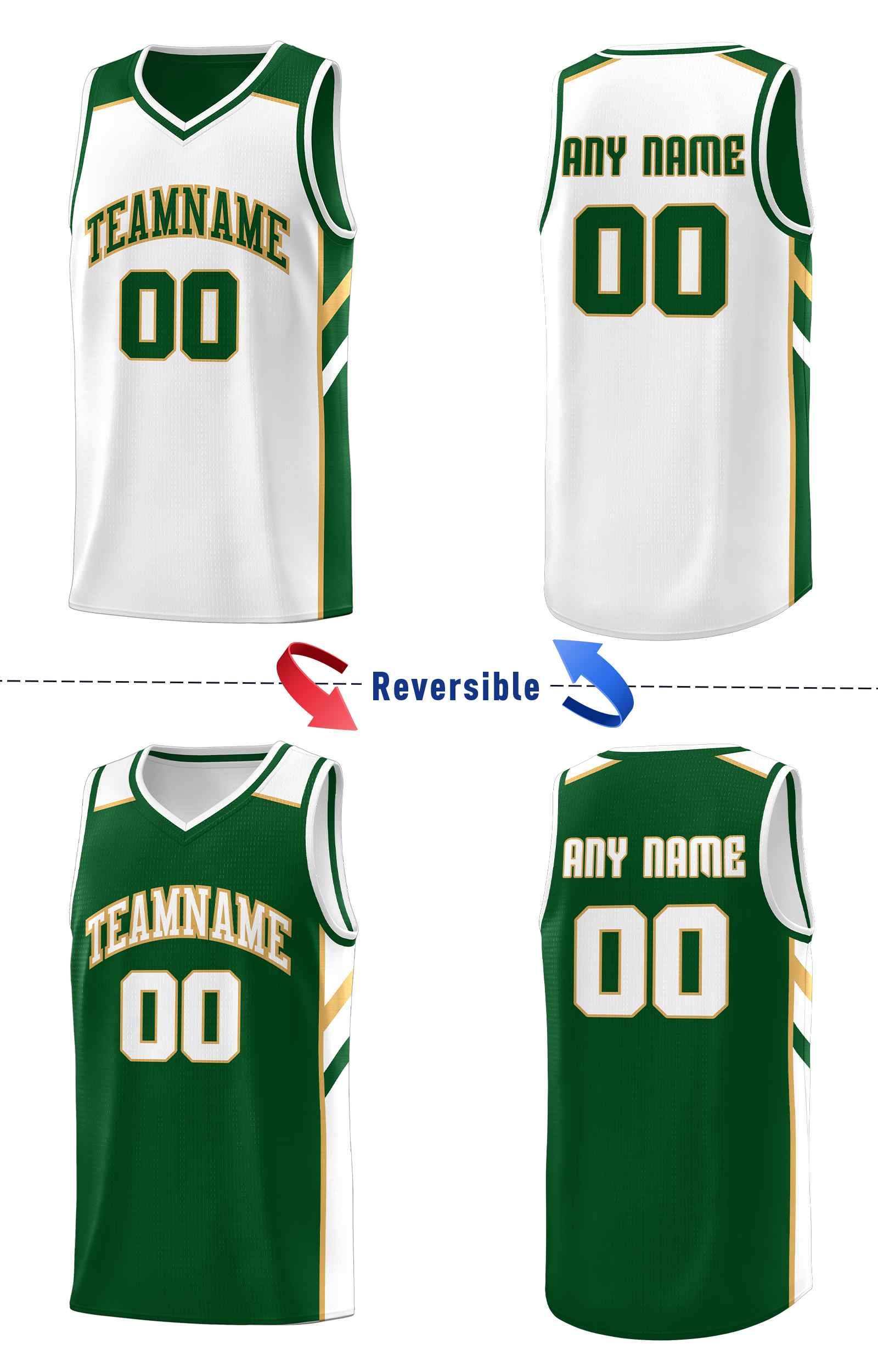 Custom Green White Double Side Sets Men Basketball Jersey