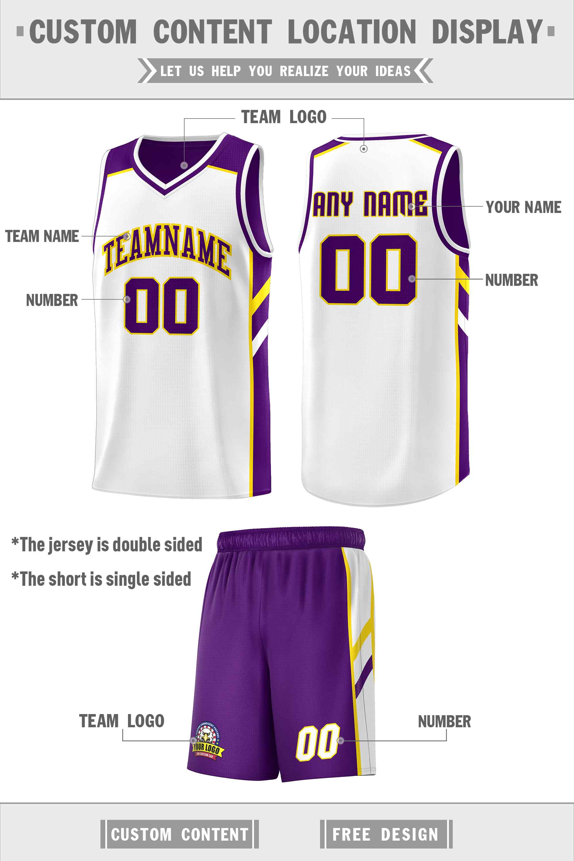 Custom Purple White Double Side Sets Men Basketball Jersey