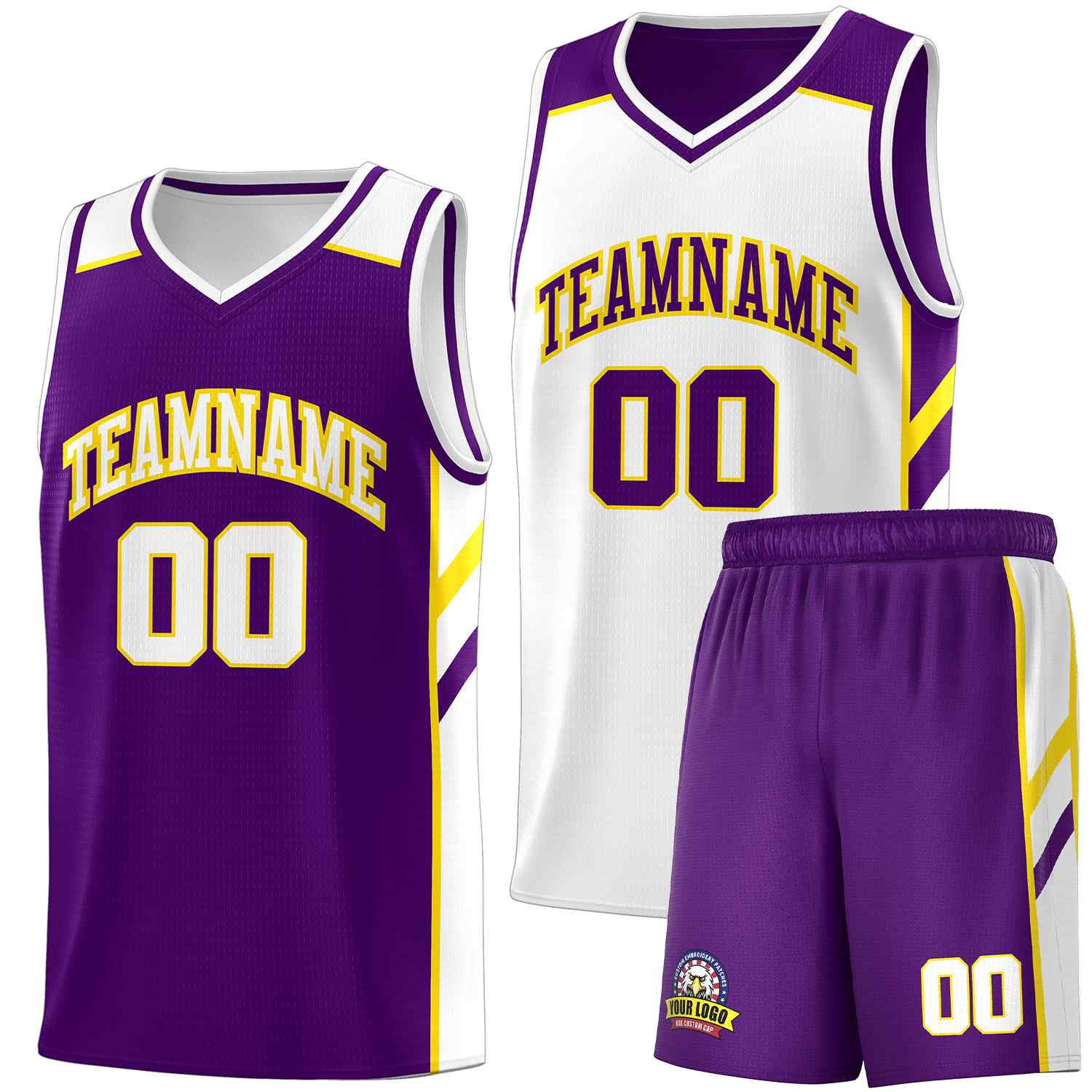 Maillot de basket-ball personnalisé pour hommes, ensemble Double face violet et blanc