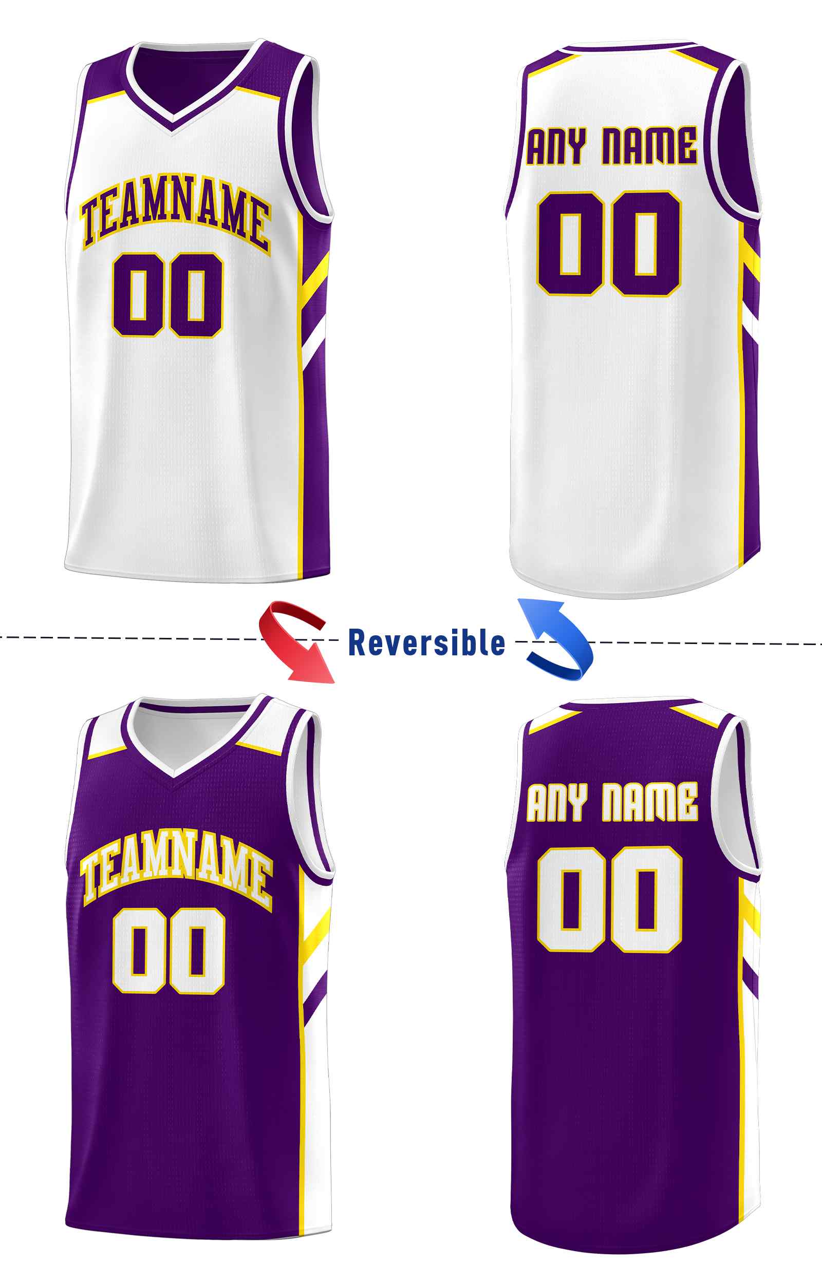 Custom Purple White Double Side Sets Men Basketball Jersey