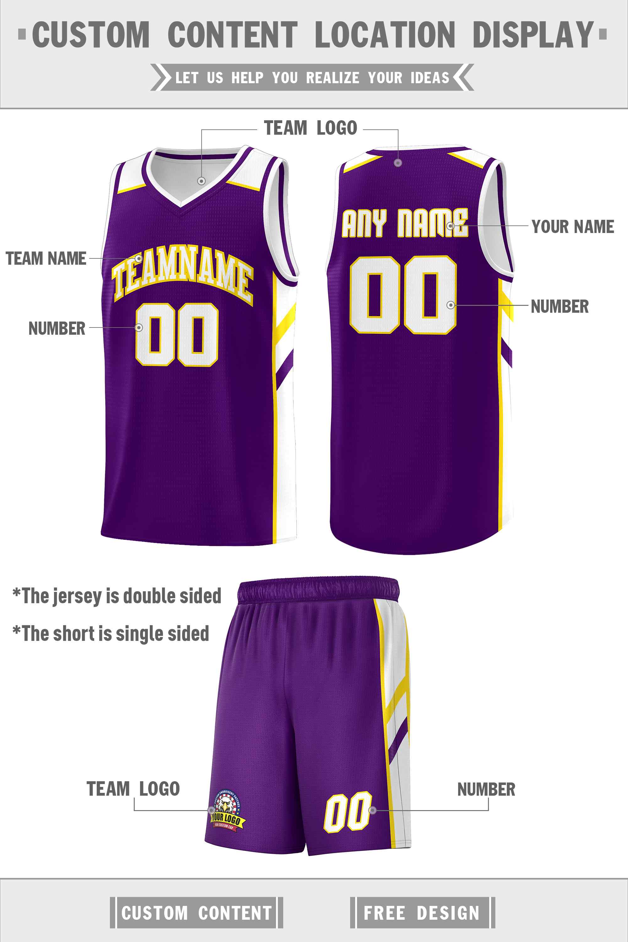 Custom Purple White Double Side Sets Men Basketball Jersey