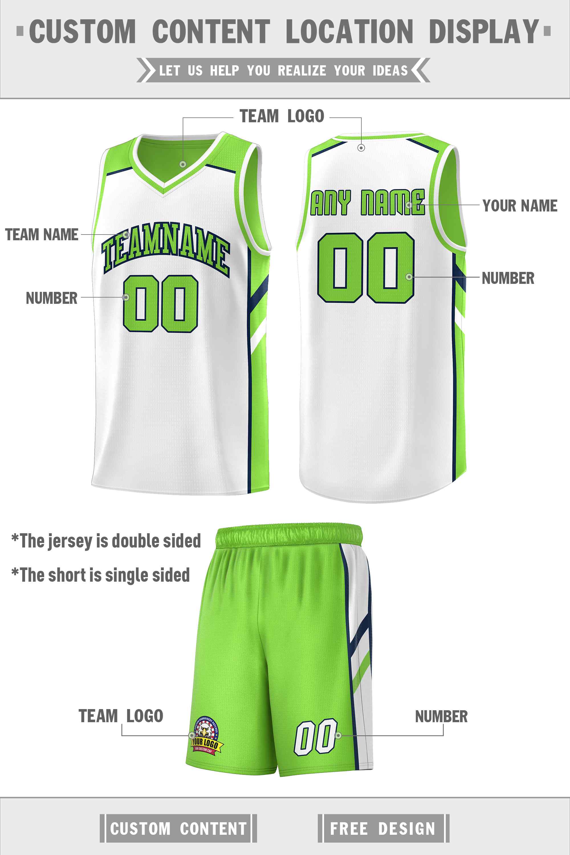 Custom Neon Green White Double Side Sets Men Basketball Jersey