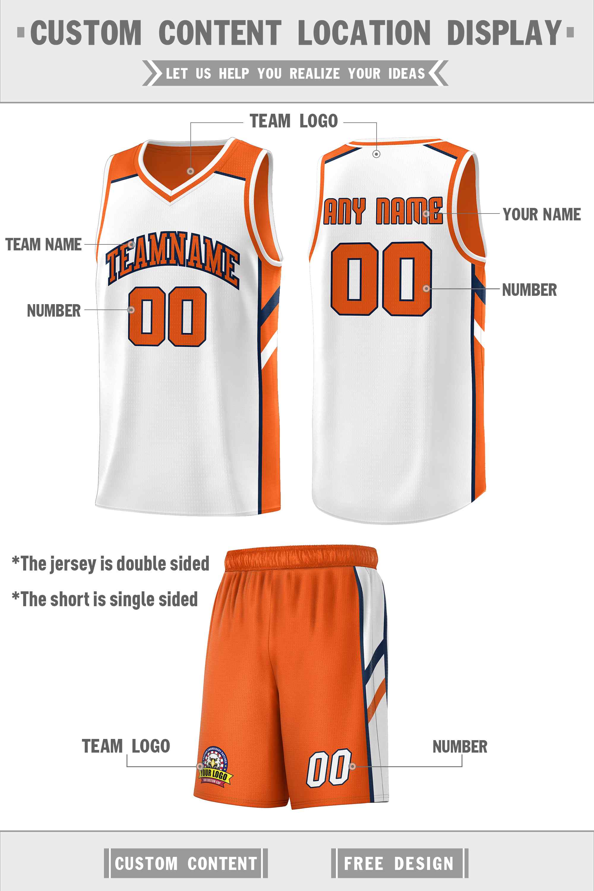 Custom Orange White Double Side Sets Men Basketball Jersey