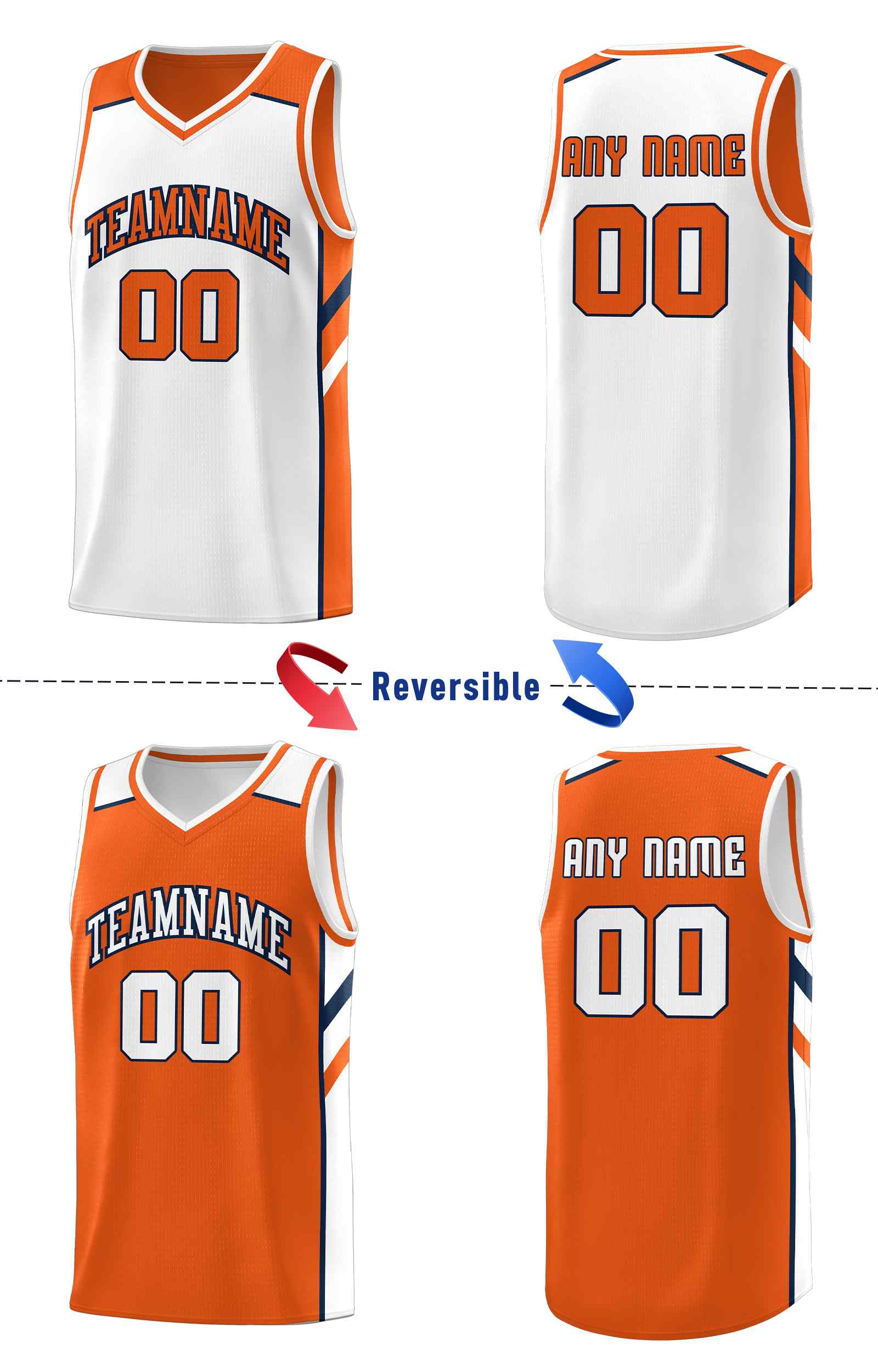 Custom Orange White Double Side Sets Men Basketball Jersey