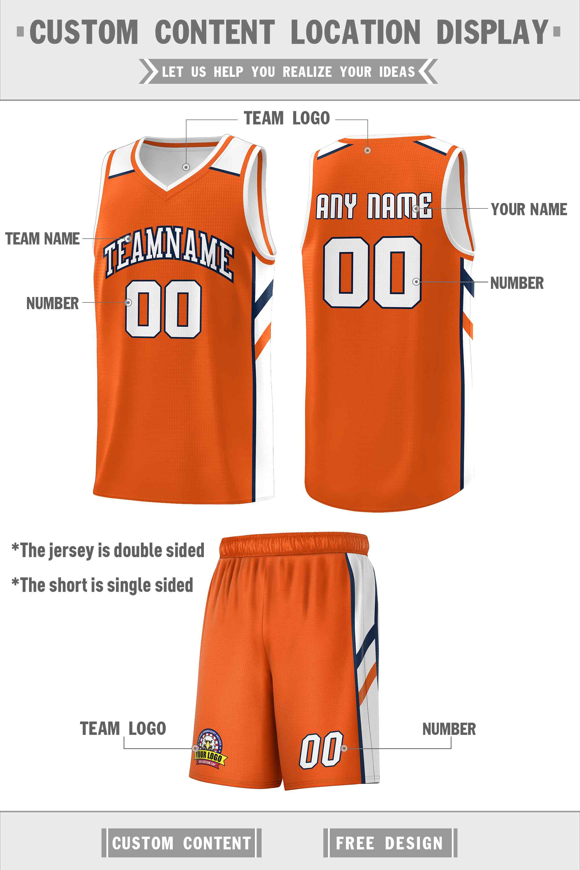 Custom Orange White Double Side Sets Men Basketball Jersey