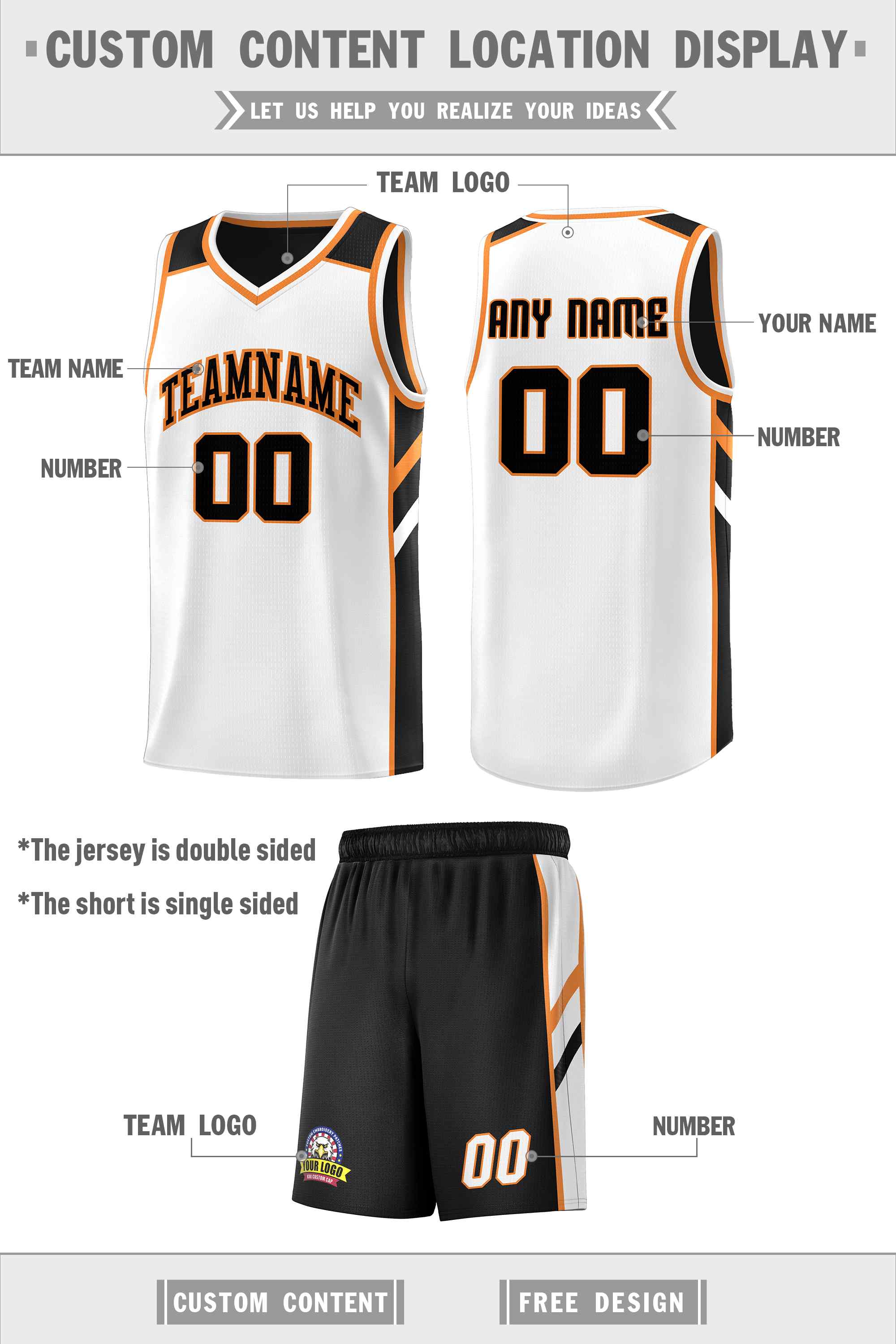 Custom Black White Double Side Sets Men Basketball Jersey