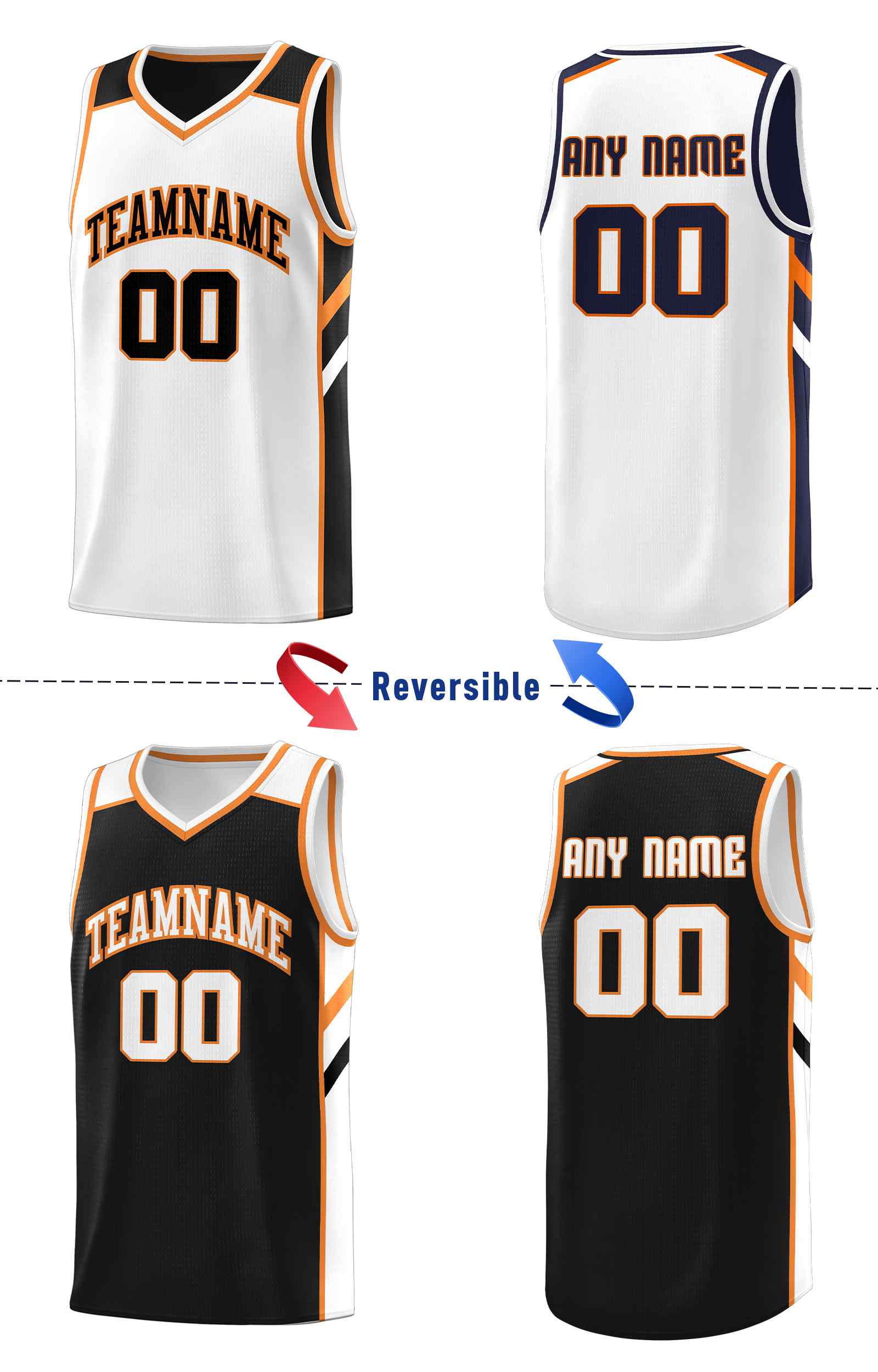 Custom Black White Double Side Sets Men Basketball Jersey