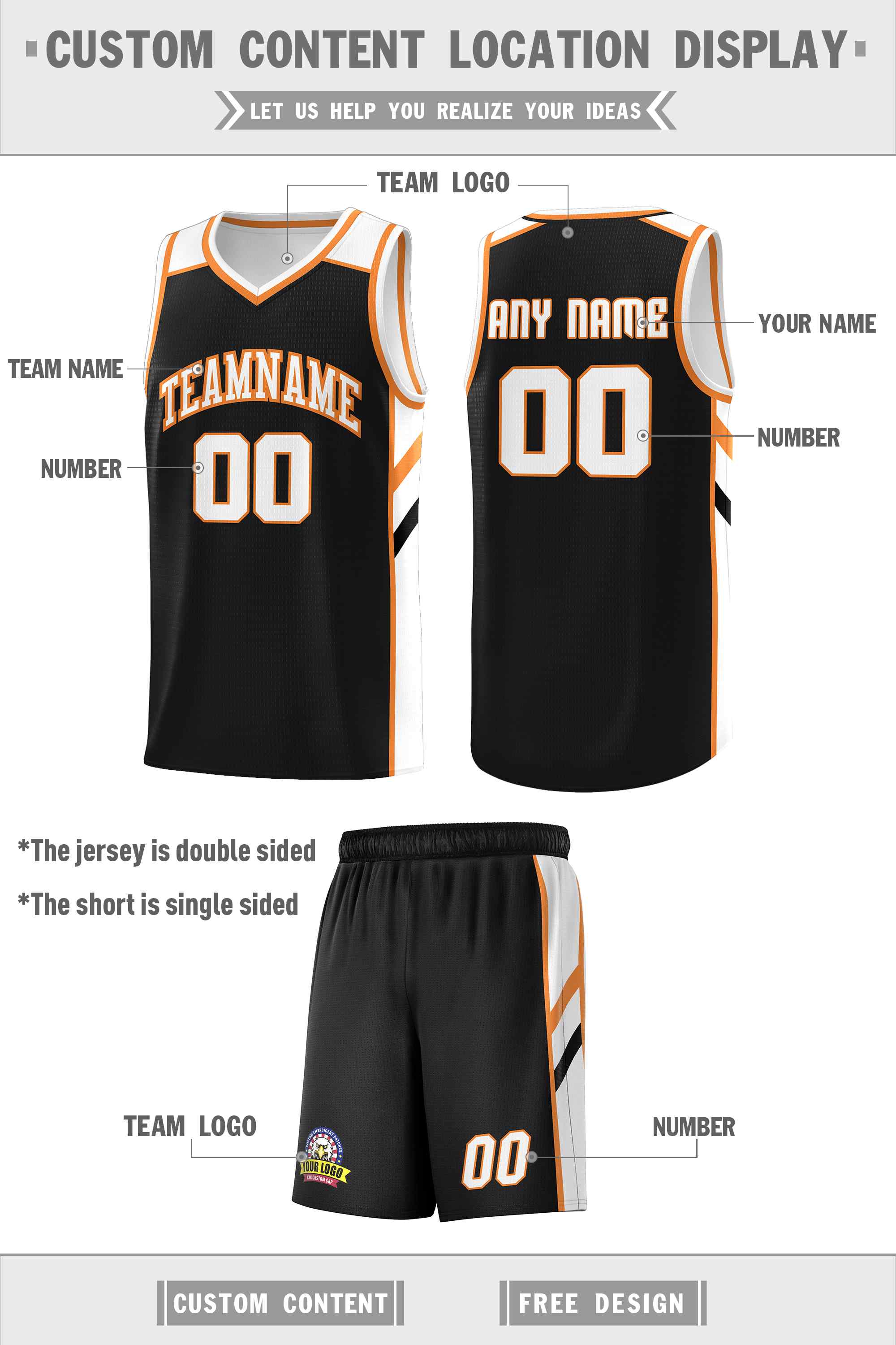 Custom Black White Double Side Sets Men Basketball Jersey