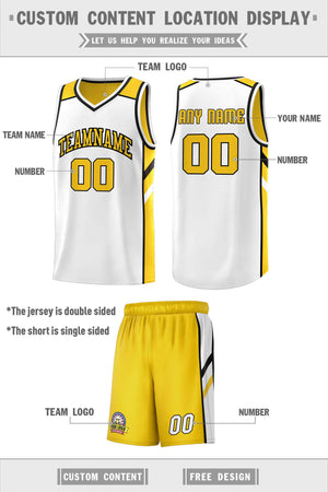 Le double côté blanc jaune fait sur commande place le maillot de basket-ball des hommes