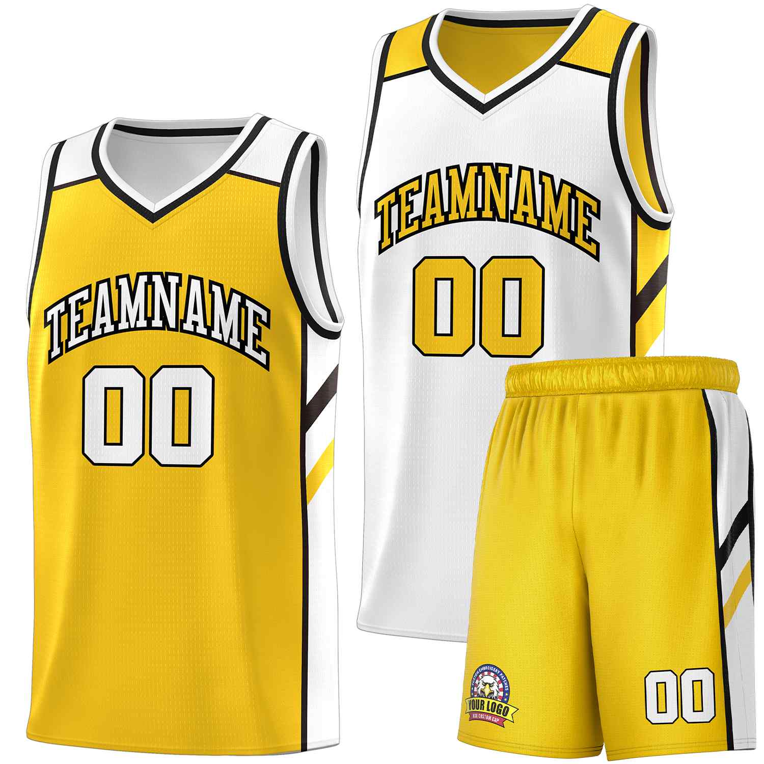 Le double côté blanc jaune fait sur commande place le maillot de basket-ball des hommes