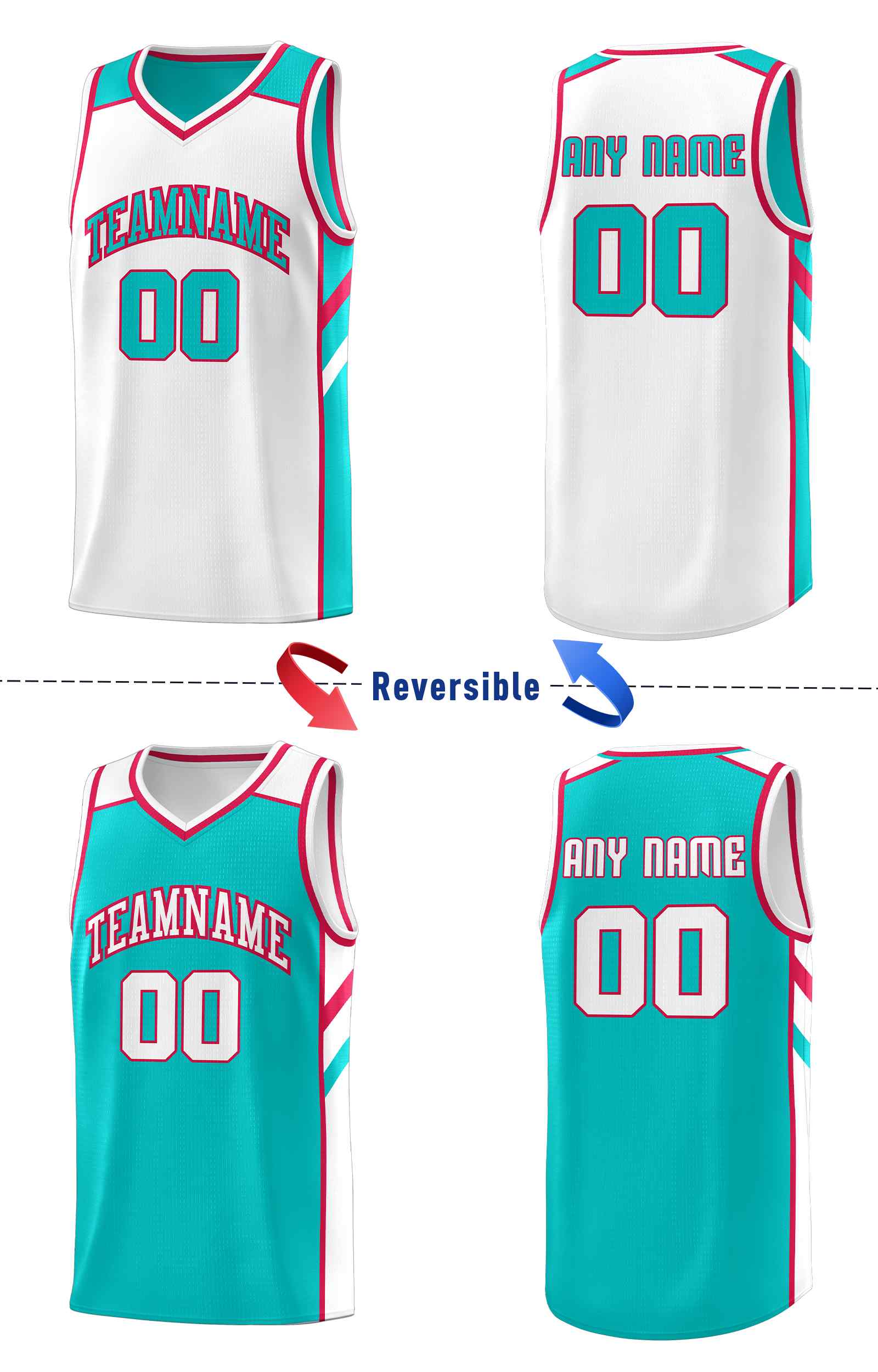 Maillot de basket-ball personnalisé Aqua White Double Side pour hommes