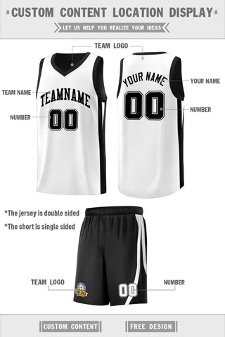 Custom Black White Double Side Sets Men Basketball Jersey