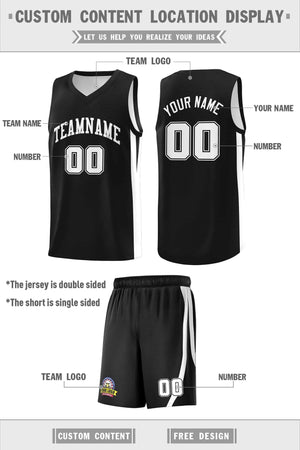 Maillot de basket-ball pour hommes, ensemble Double face noir et blanc personnalisé