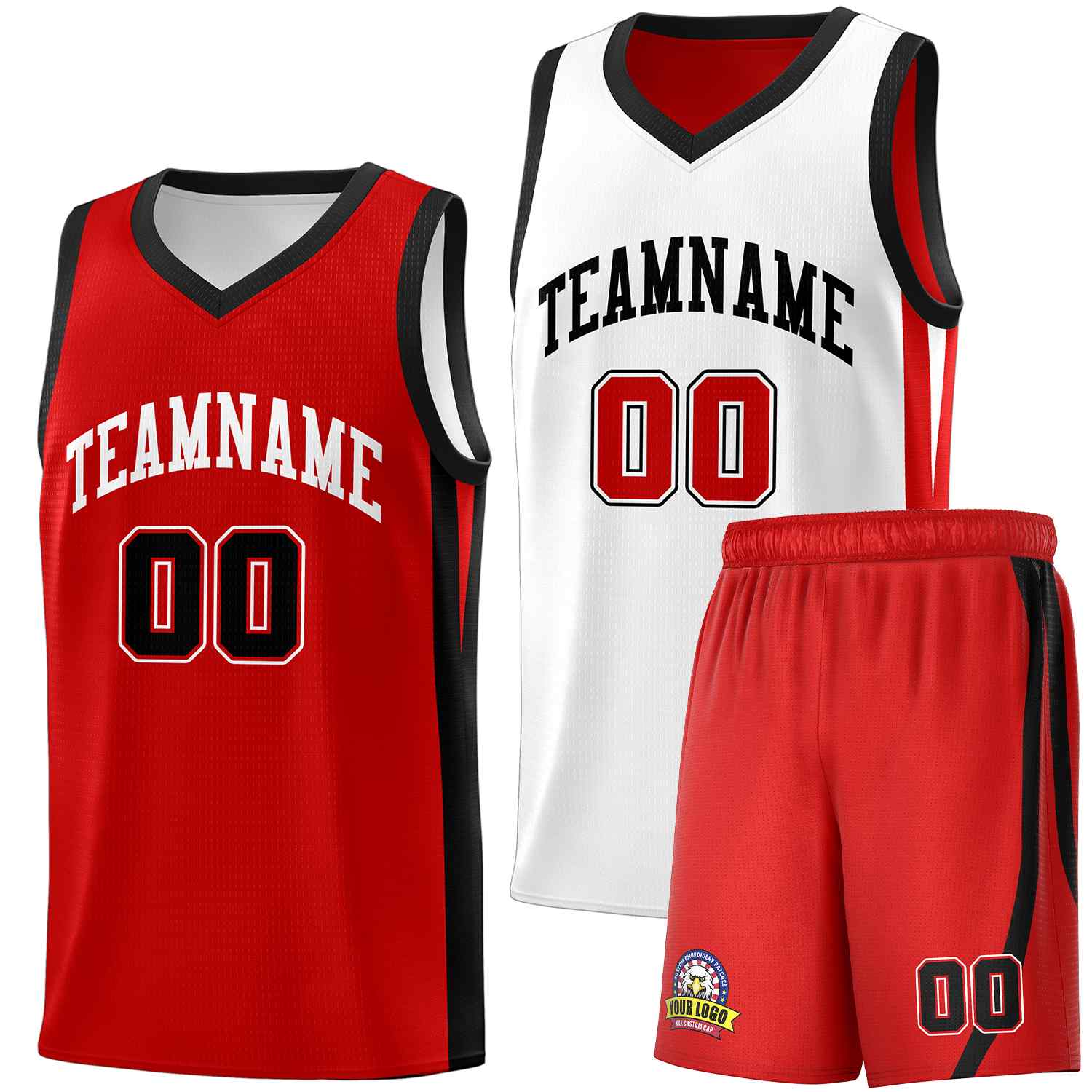 Custom White Red-Black Double Side Sets Men Basketball Jersey