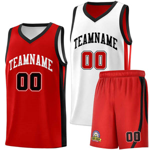 Maillot de basket-ball personnalisé pour hommes, ensemble Double face blanc rouge-noir