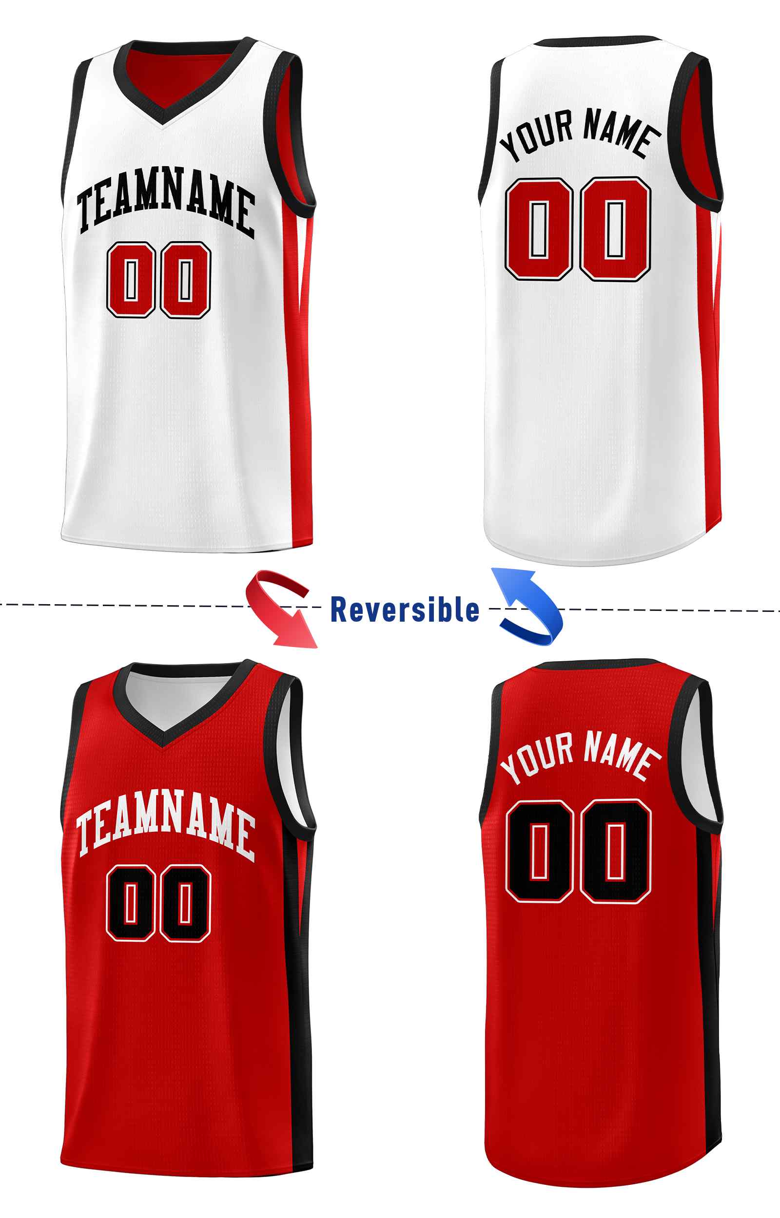 Custom White Red-Black Double Side Sets Men Basketball Jersey