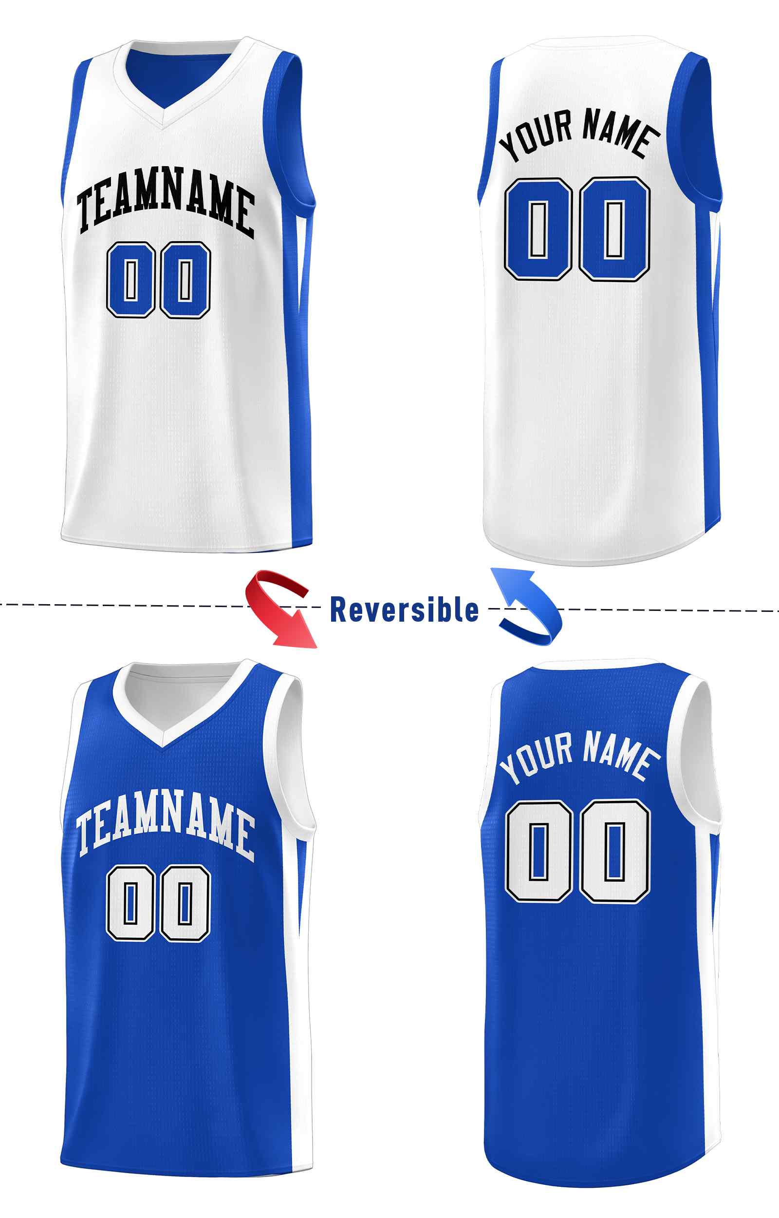 Custom Royal White-Black Double Side Sets Men Basketball Jersey