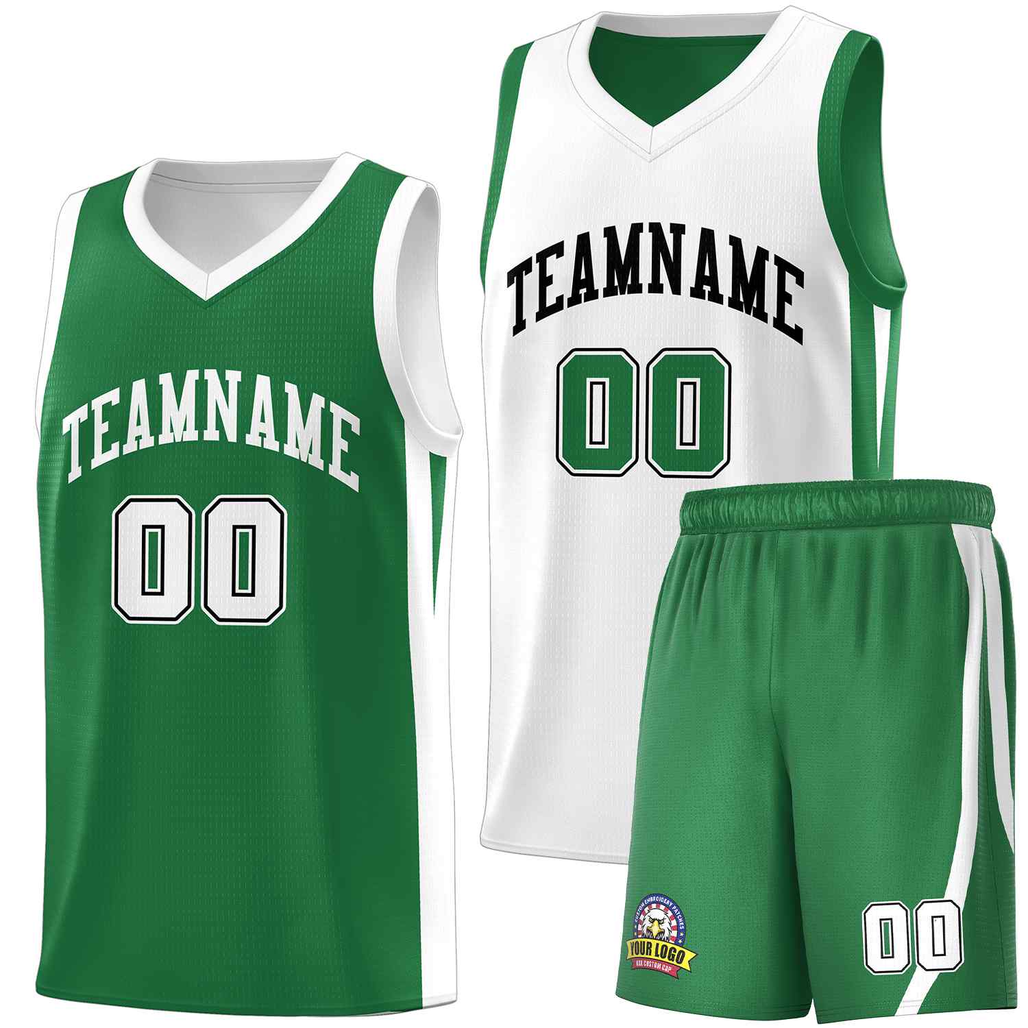 Custom Green White-Black Double Side Sets Men Basketball Jersey