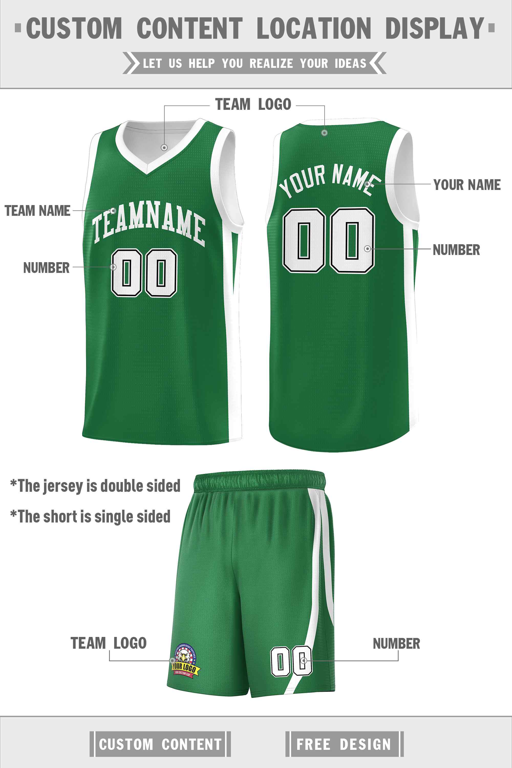 Custom Green White-Black Double Side Sets Men Basketball Jersey