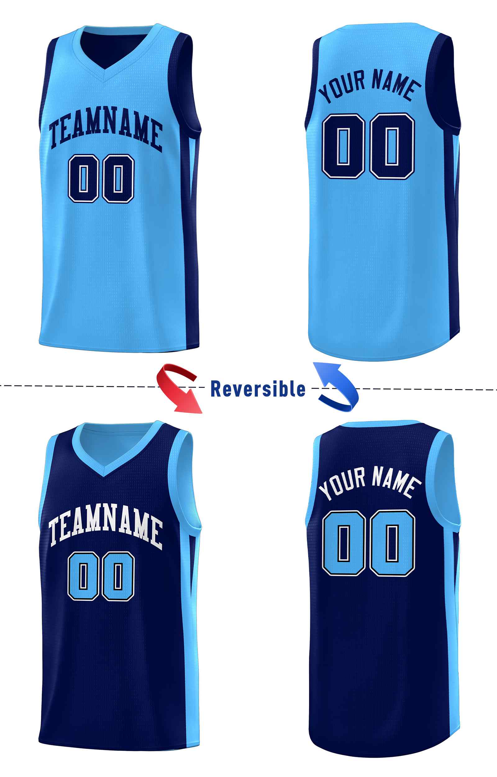 Custom Navy Light Blue Double Side Sets Men Basketball Jersey